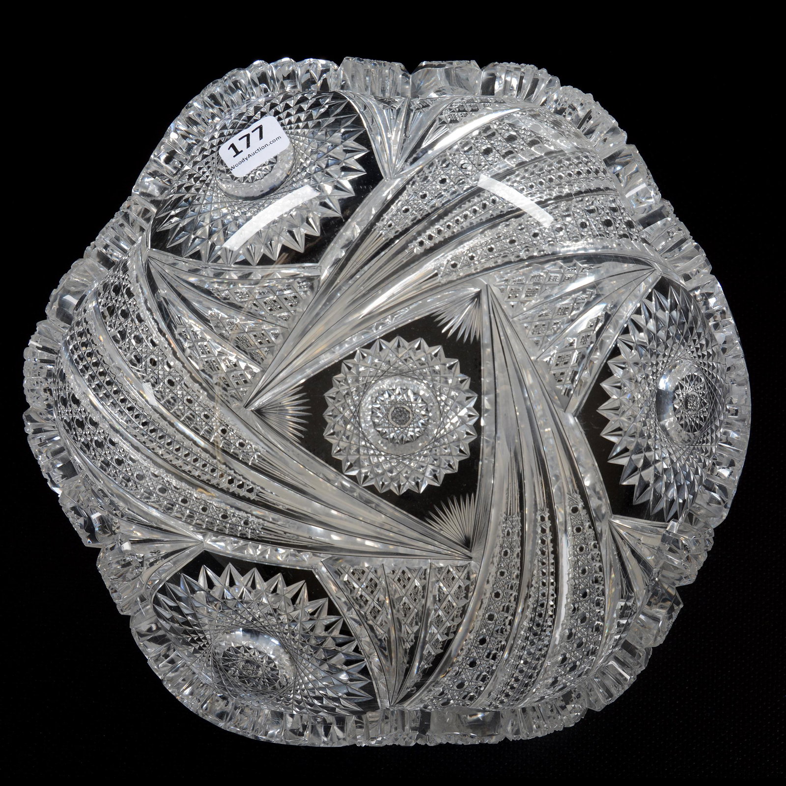 Bowl, Five-Sided, ABCG, Modified Comet Pattern: Bowl, Five-Sided, American Brilliant Cut Glass, Modified Comet Pattern, 2.75" x 9.25", Private Collection, MO