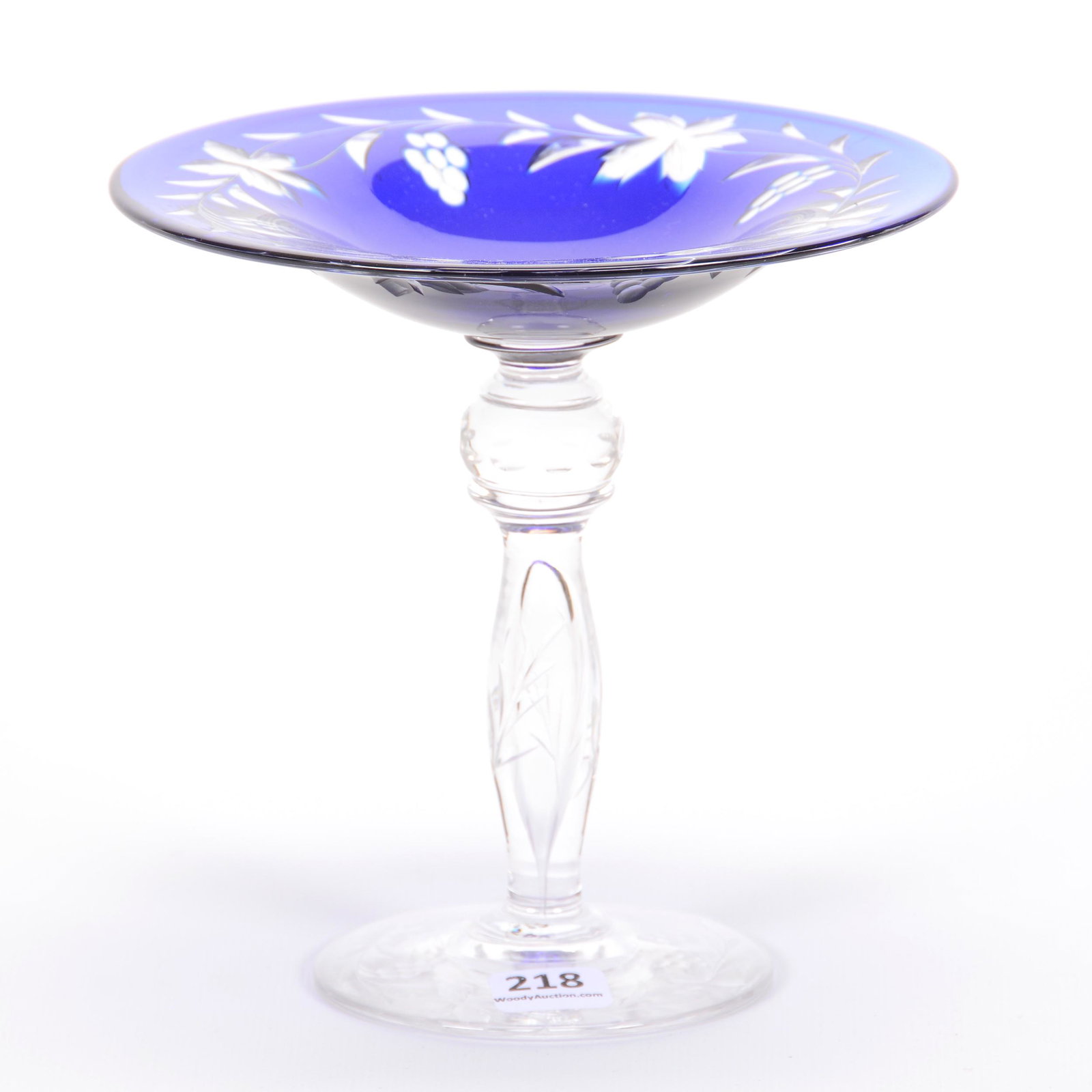 Compote, BPCG, Cobalt Blue Bowl: Compote, BPCG, Cobalt Blue Bowl, 6.25" x 6.25", Engraved Vintage Motif, Pattern Engraved Stem and Foot, The Ernest and Barbara Ramsay Collection