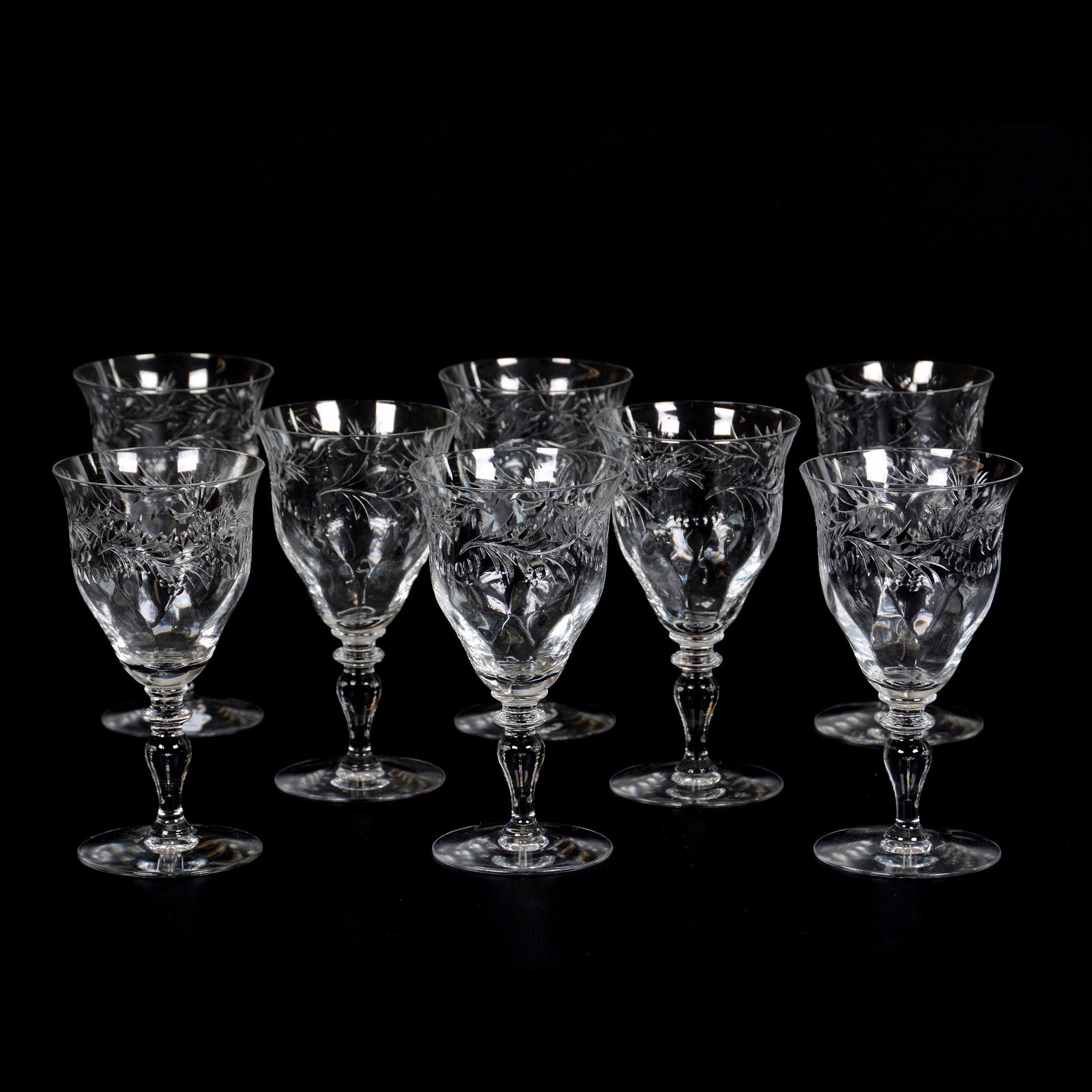 (8) Stems, ABCG, Signed Hawkes Rock Crystal: (8) Stems, American Brilliant Cut Glass, Signed Hawkes Rock Crystal, 6.5", Louise Pattern, One with Small Rim Chip, The Ernest and Barbara Ramsay Collection