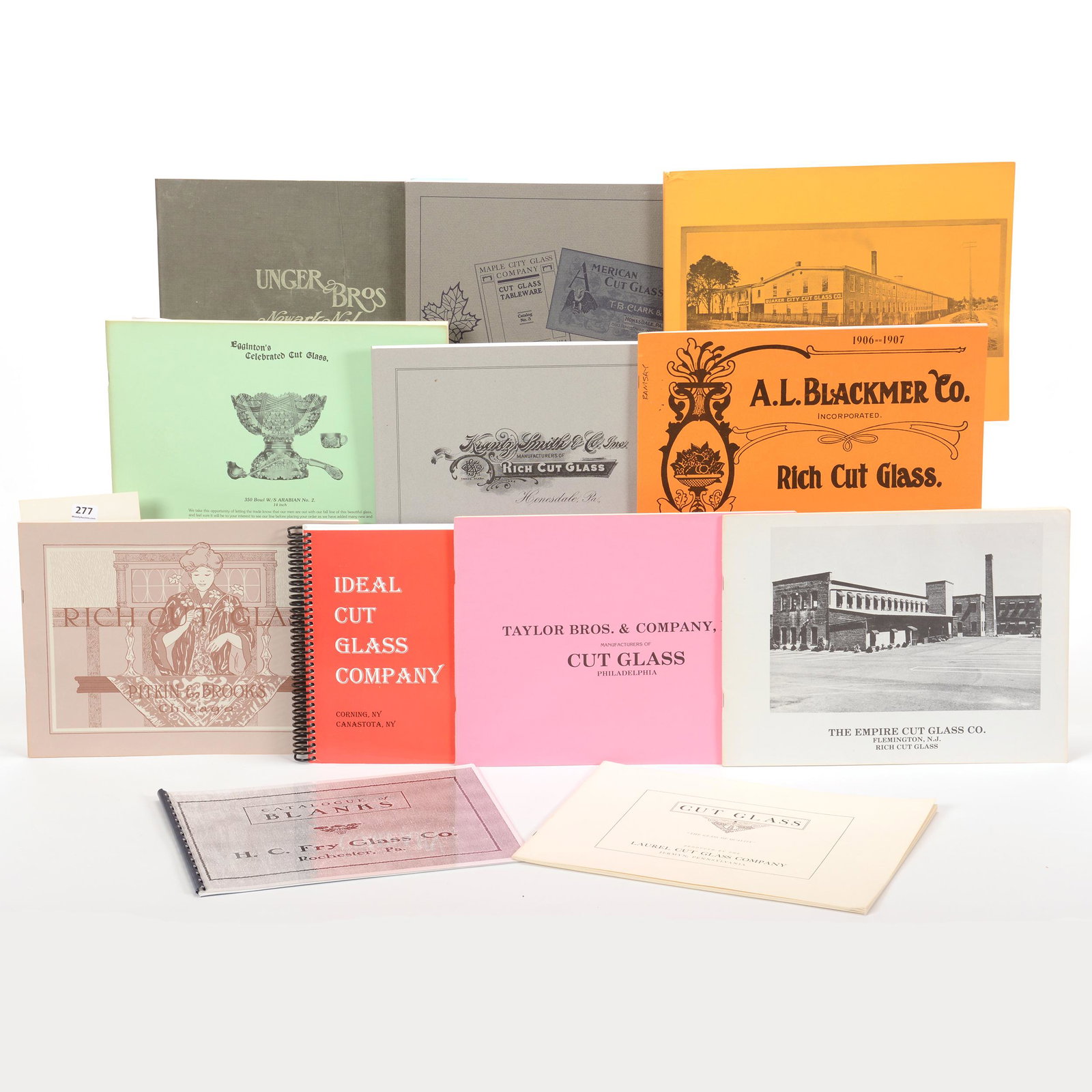 (12) Catalog Reprints by ACGA: (12) Catalog Reprints by ACGA, (1) Ideal Cut Glass, (1) Pitkin & Brooks, (1) Taylor Brothers, (1) Empire Cut Glass, (1) Egginton's Celebrated Cut Glass, (1) Krantz, Smith & Co., (1) A. L. Blackmer Co.
