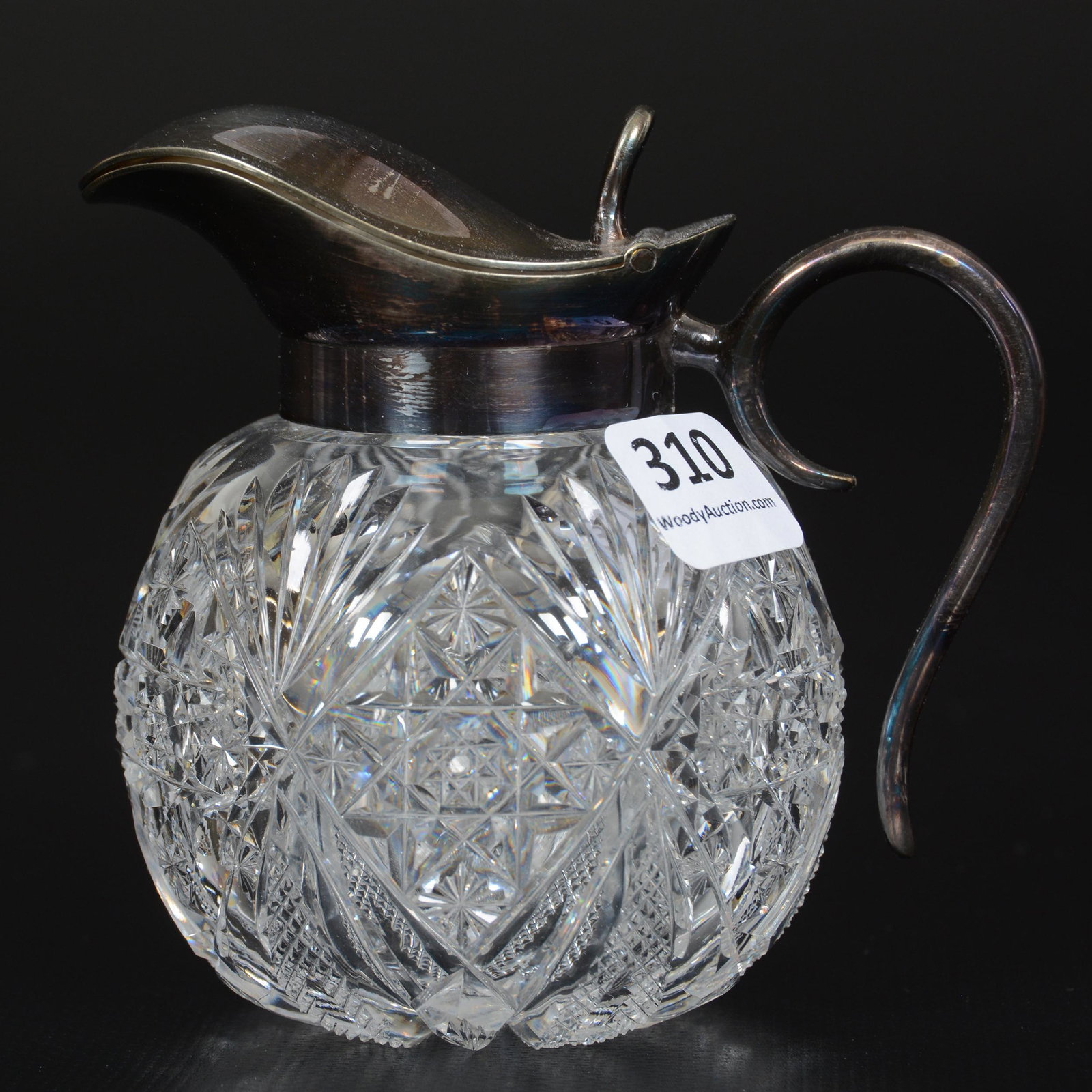 Syrup Pitcher, ABCG, Venetian Pattern by Hawkes: Syrup Pitcher, American Brilliant Cut Glass, Venetian Pattern by Hawkes, 3.75", Silverplate Spout and Handle, Pattern Patent 1890, The Ernest and Barbara Ramsay Collection