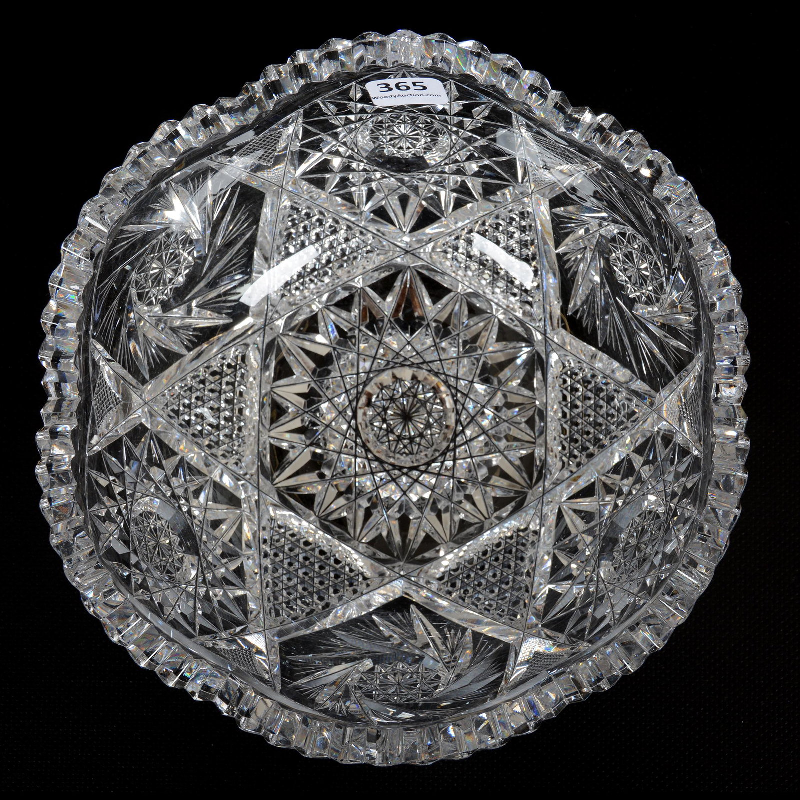 Bowl, American Brilliant Cut Glass: Bowl, American Brilliant Cut Glass, 3.5" x 8", Hobstar, Nailhead Diamond and Pinwheel Motif, One Serious Tooth Chip, The Ernest and Barbara Ramsay Collection