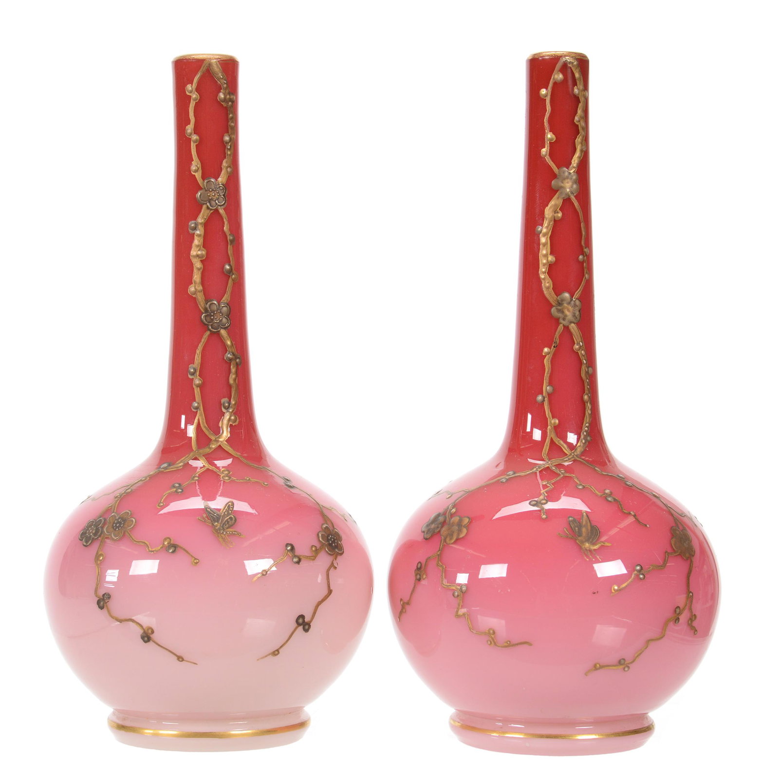 Pair Vases, Webb Cased Peachblow Art Glass (1 of 4)