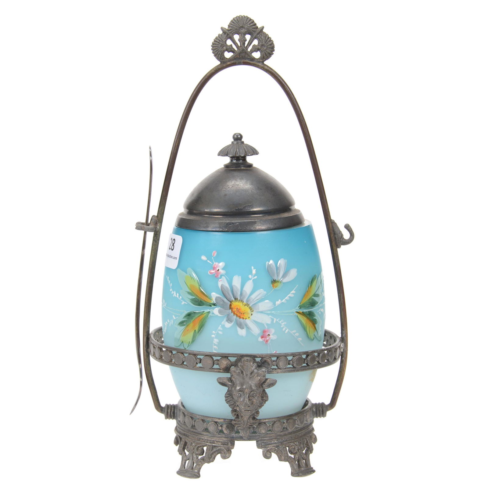 Victorian Pickle Castor, Blue Satin Art Glass Insert (1 of 4)