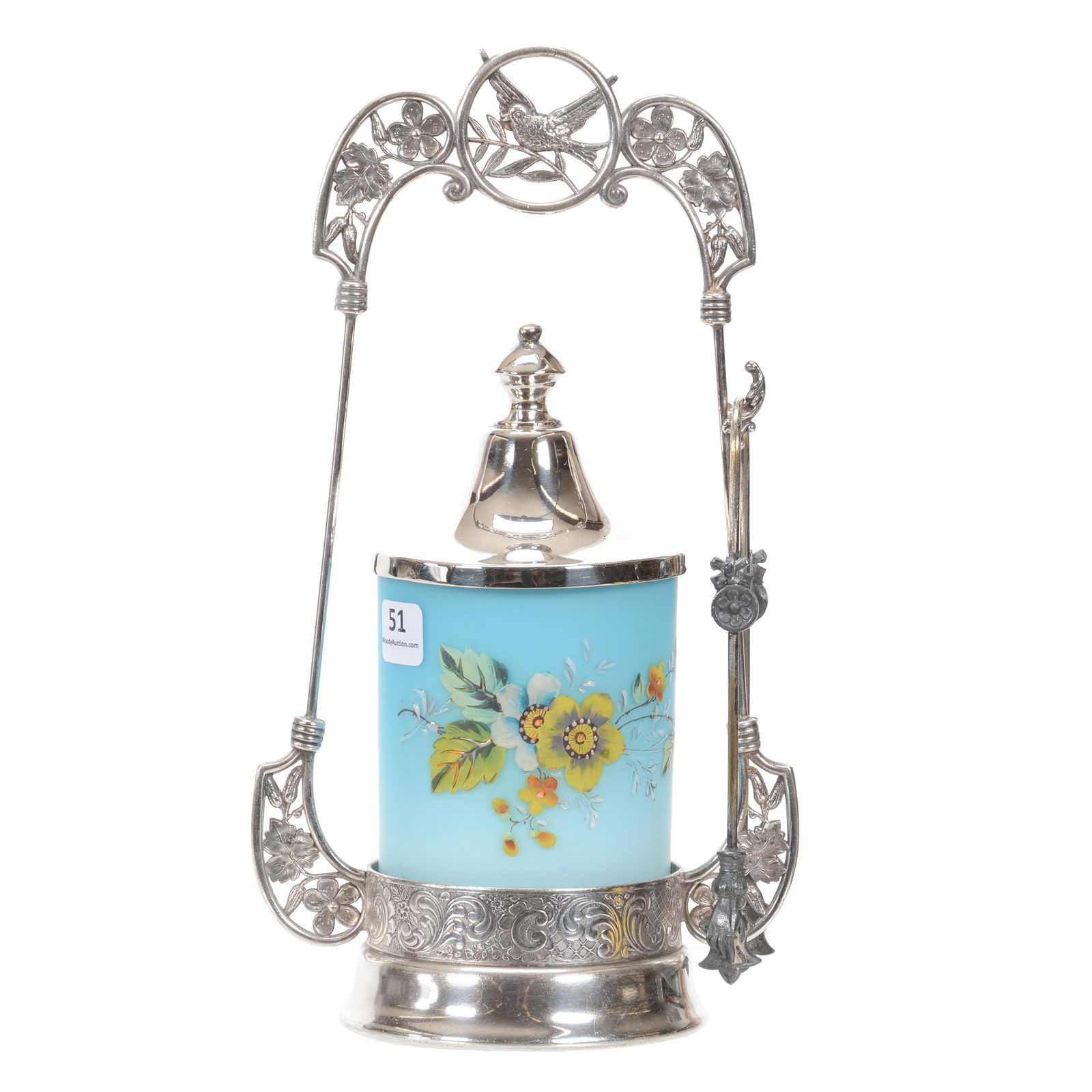 Victorian Pickle Castor, Blue Satin Art Glass (1 of 4)