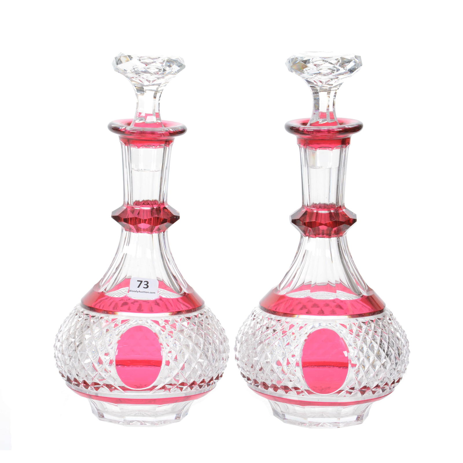 Pair Decanters, Cranberry to Clear, European (1 of 3)