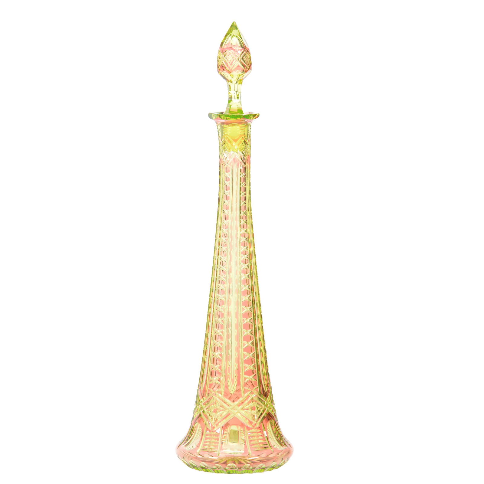 Decanter, Cranberry Cut to Vaseline, Val St. Lambert (1 of 5)