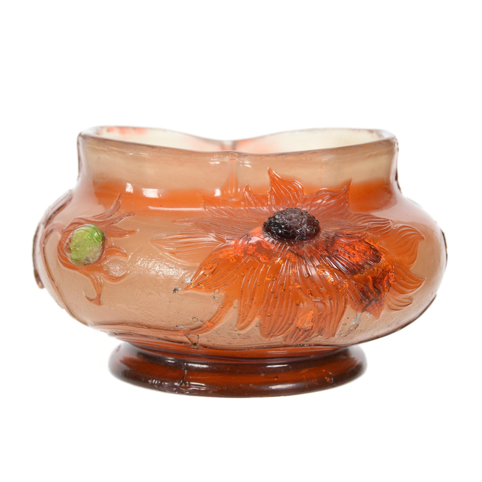 Vase Signed Galle French Cameo Art Glass with Cabochons: Vase Signed Galle French Cameo Art Glass with Cabochons, 3.25" x 5.5", Beautiful Floral Decor, Fire Polished, Excellent Example, The Doyle and Mary Jane Fair Collection, KS. UPDATED 11-24-20: Correcte