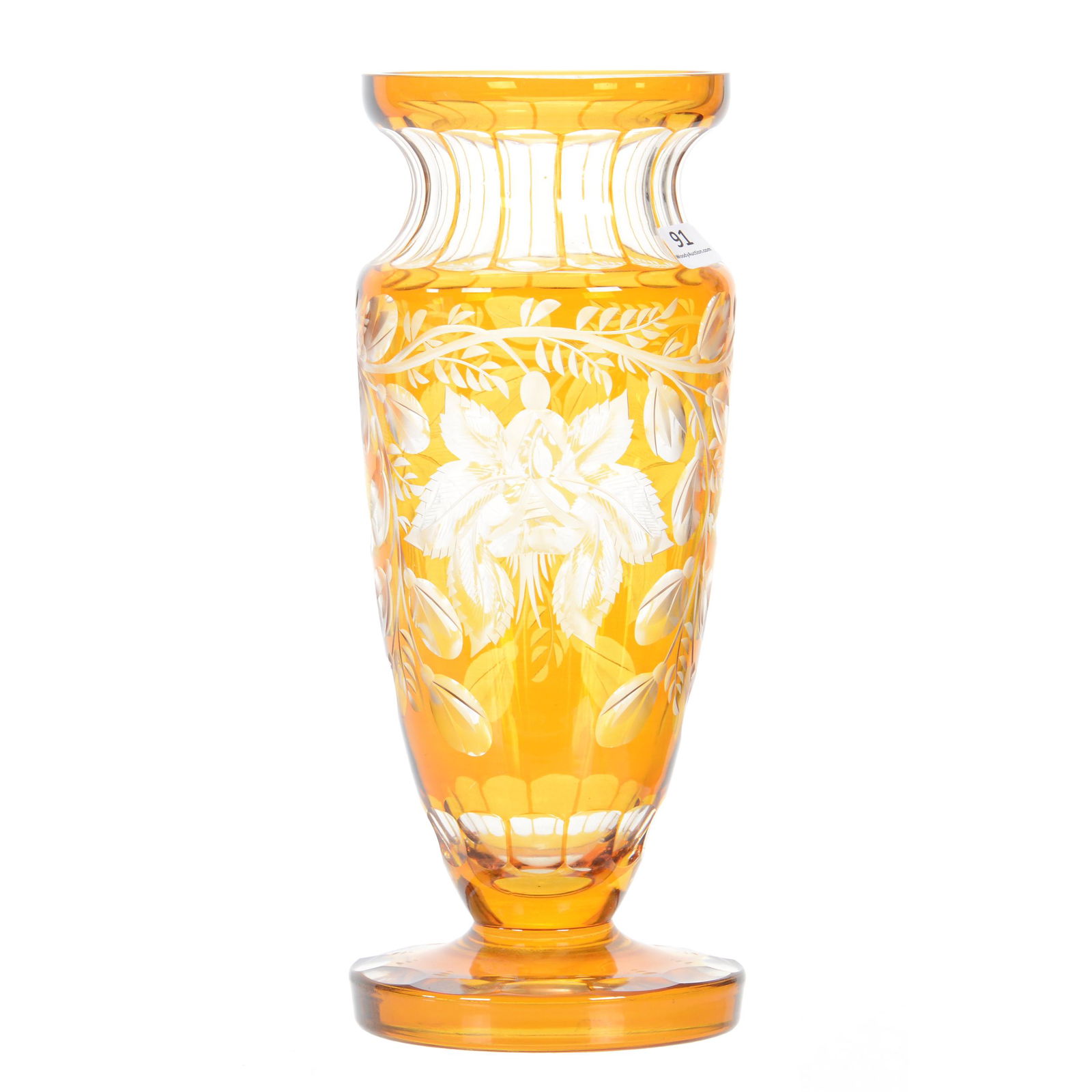 Pedestal Vase, Flashed Amber, Finely Engraved (1 of 3)