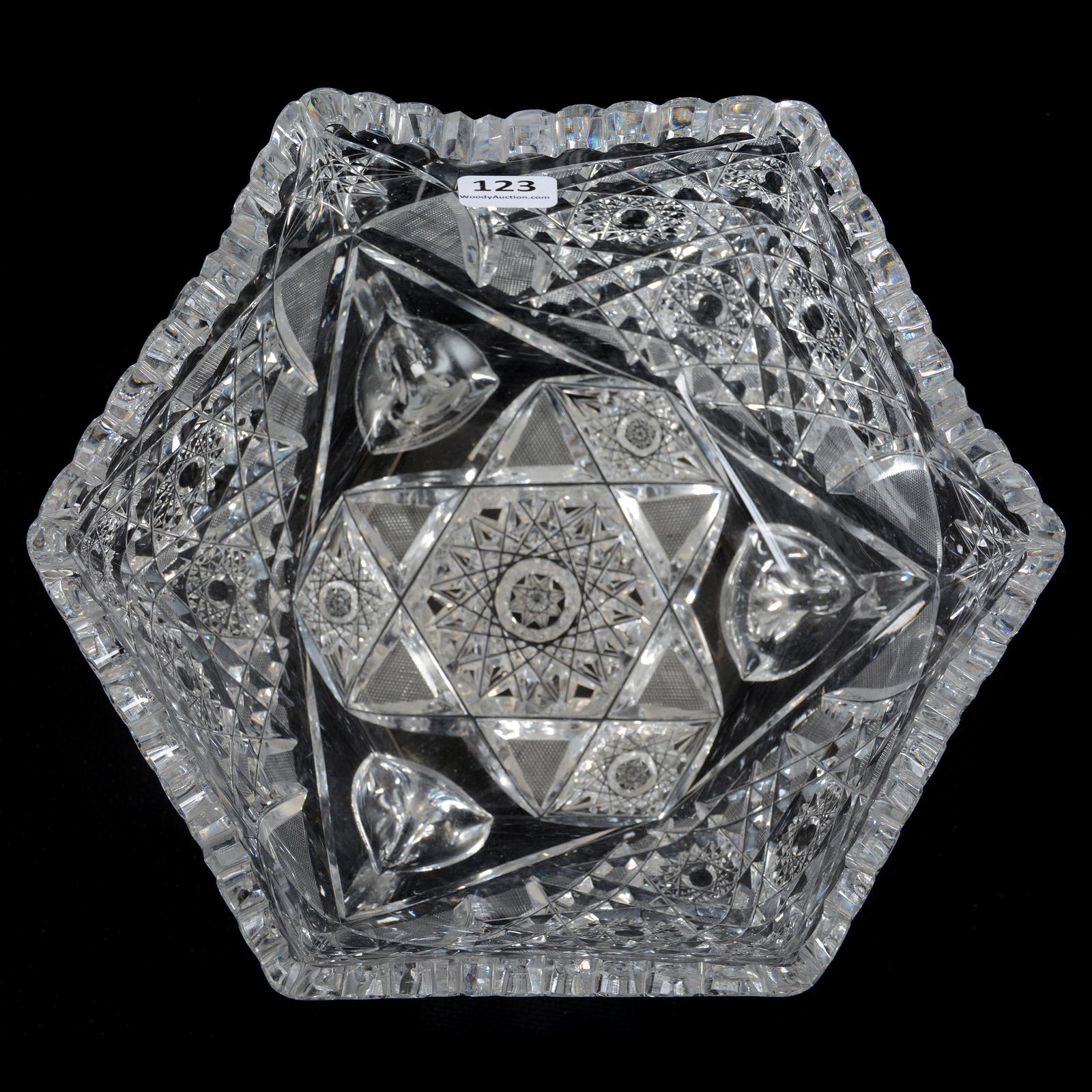 Footed Six-Sided Bowl, Cut Glass (1 of 3)