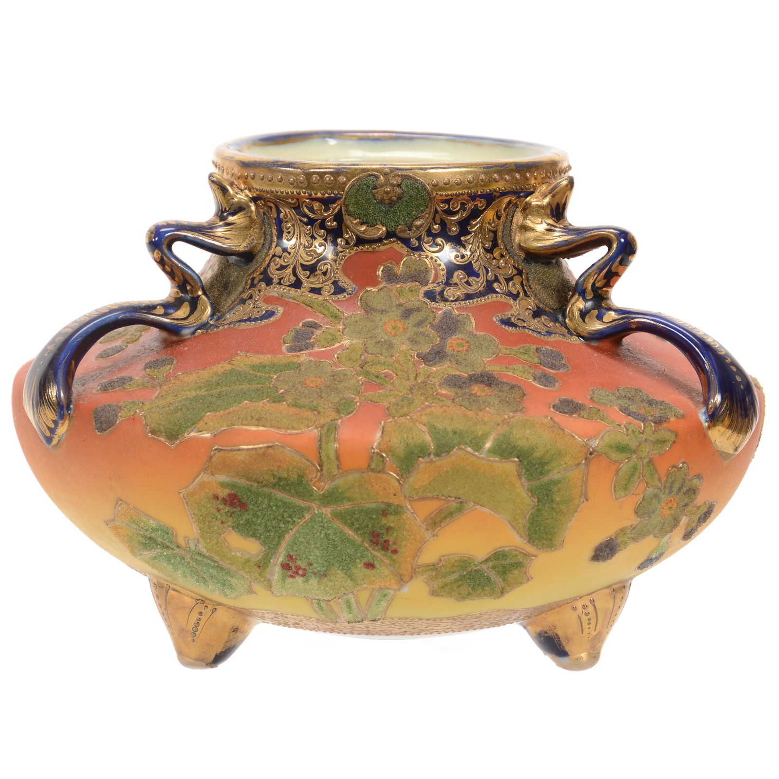 Vase, Three Handles, Three Feet, Japanese Coralene (1 of 3)