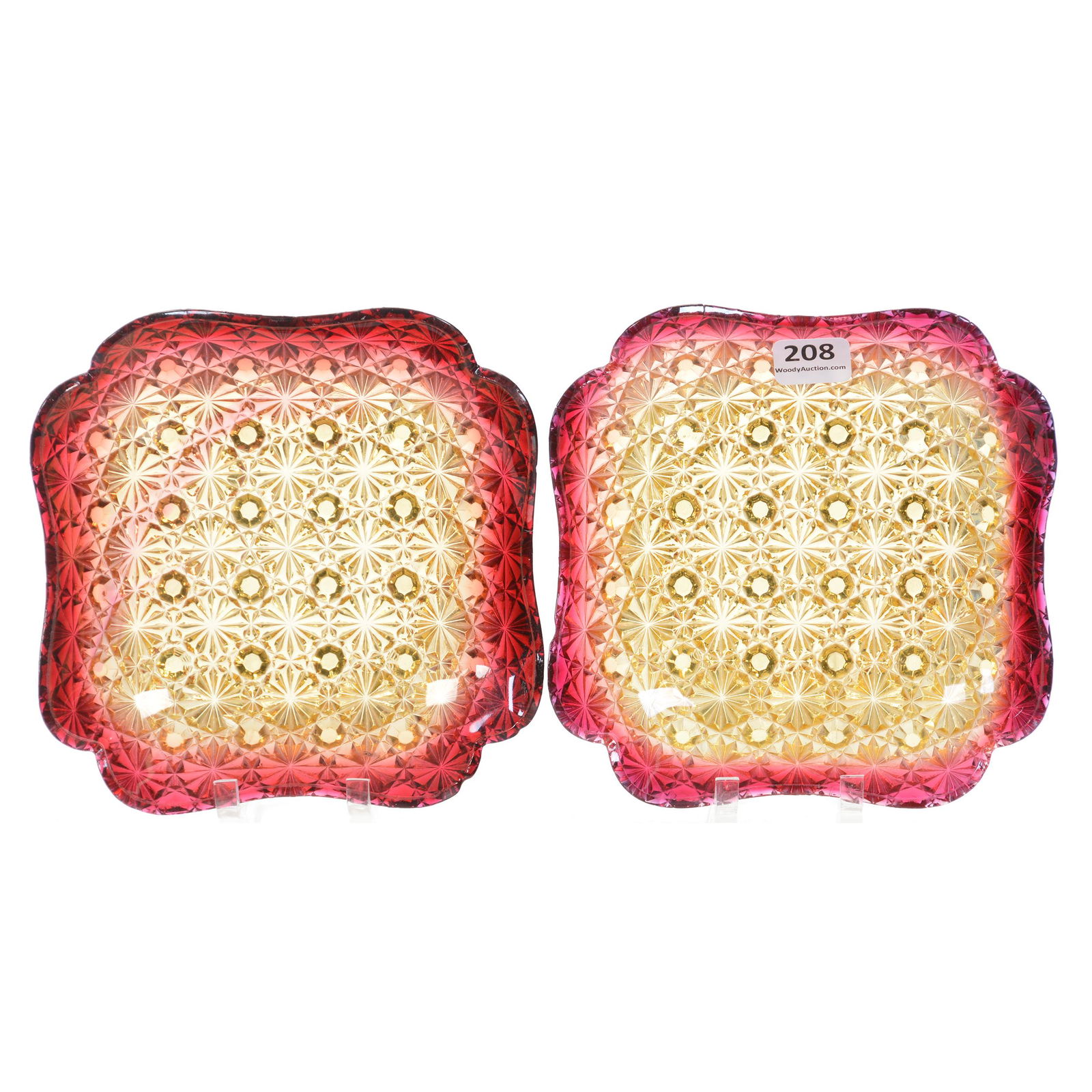 (2) Dishes, Amberina Button & Daisy Art Glass (1 of 3)