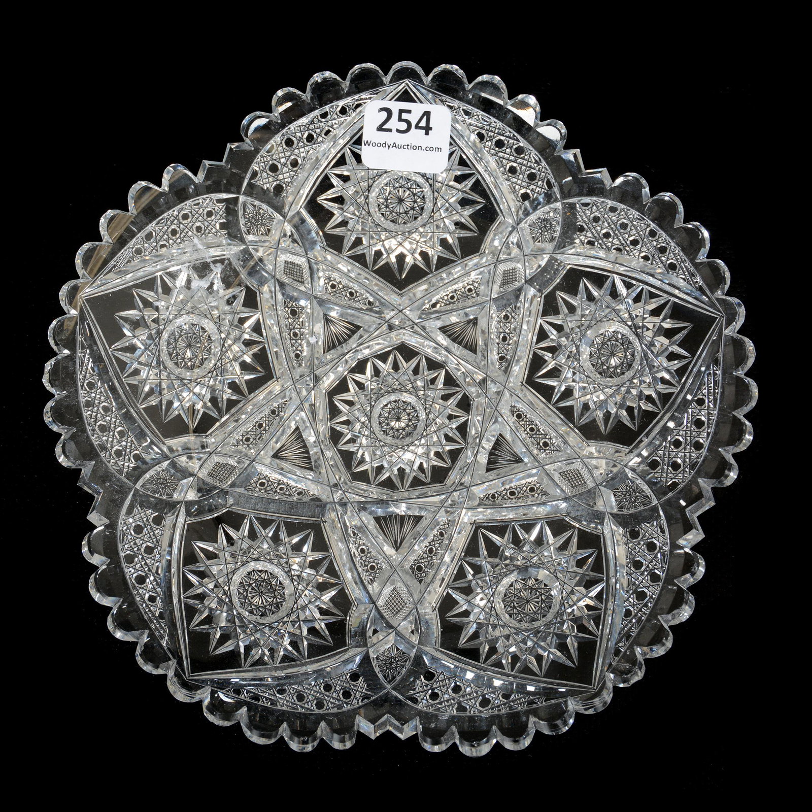 Plate, American Brilliant Cut Glass, Rosedale Pattern: Plate, American Brilliant Cut Glass, Rosedale Pattern by Pairpoint, 7", Two Teeth have Small Chips, Private Collection, PA