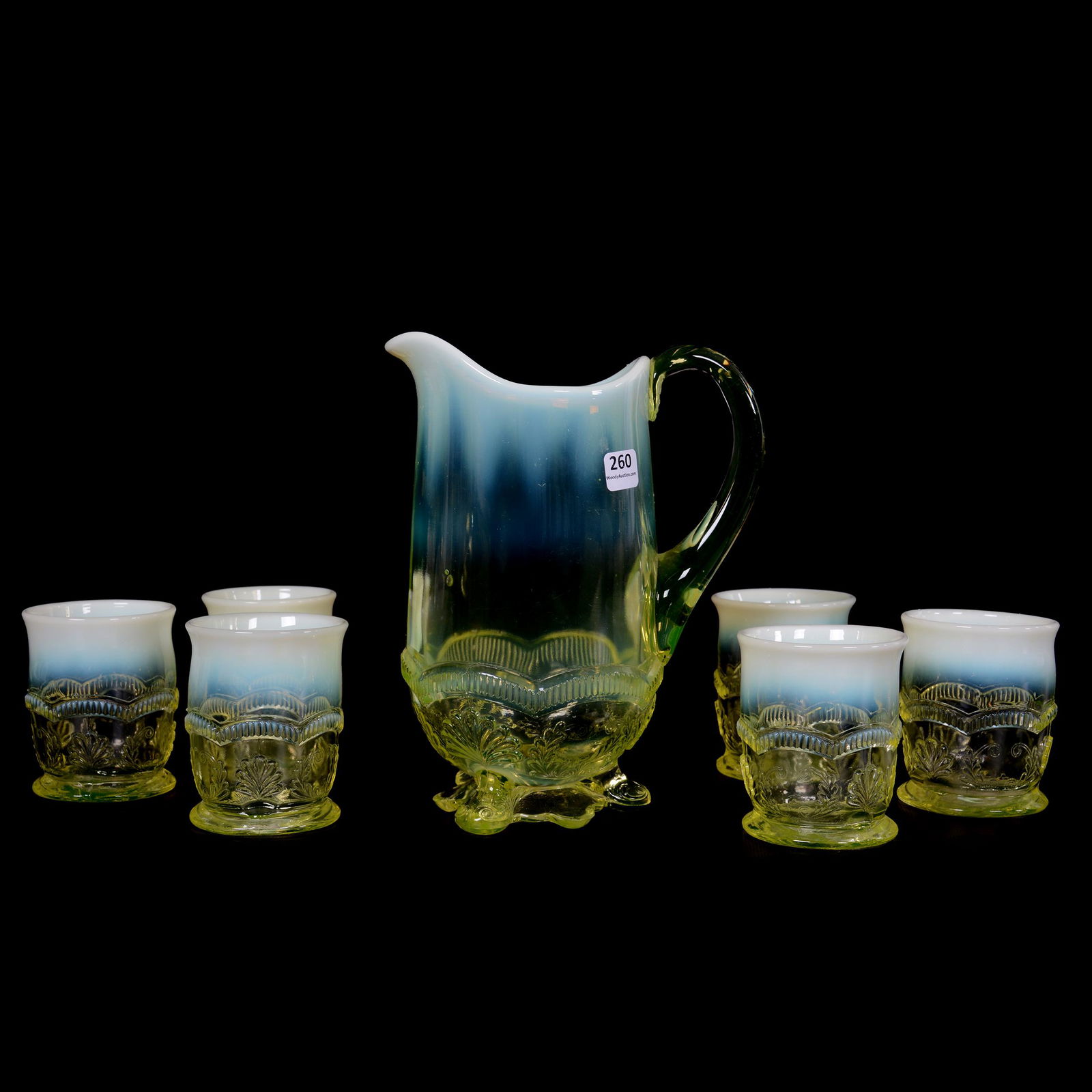 Water Set, Vaseline Opalescent Wreath and Shell (1 of 3)