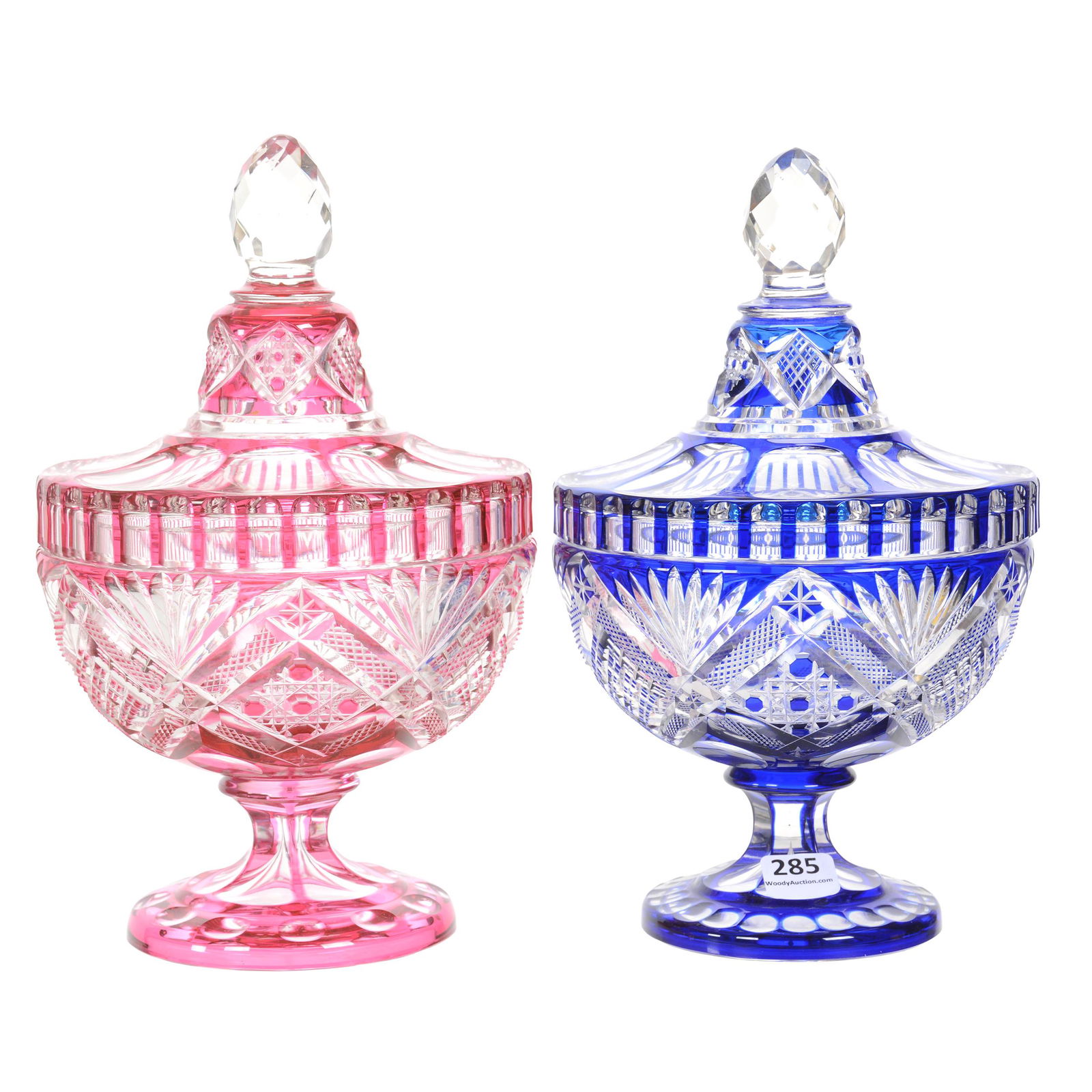 (2) Pedestal Covered Jars, Brilliant Period Cut Glass,