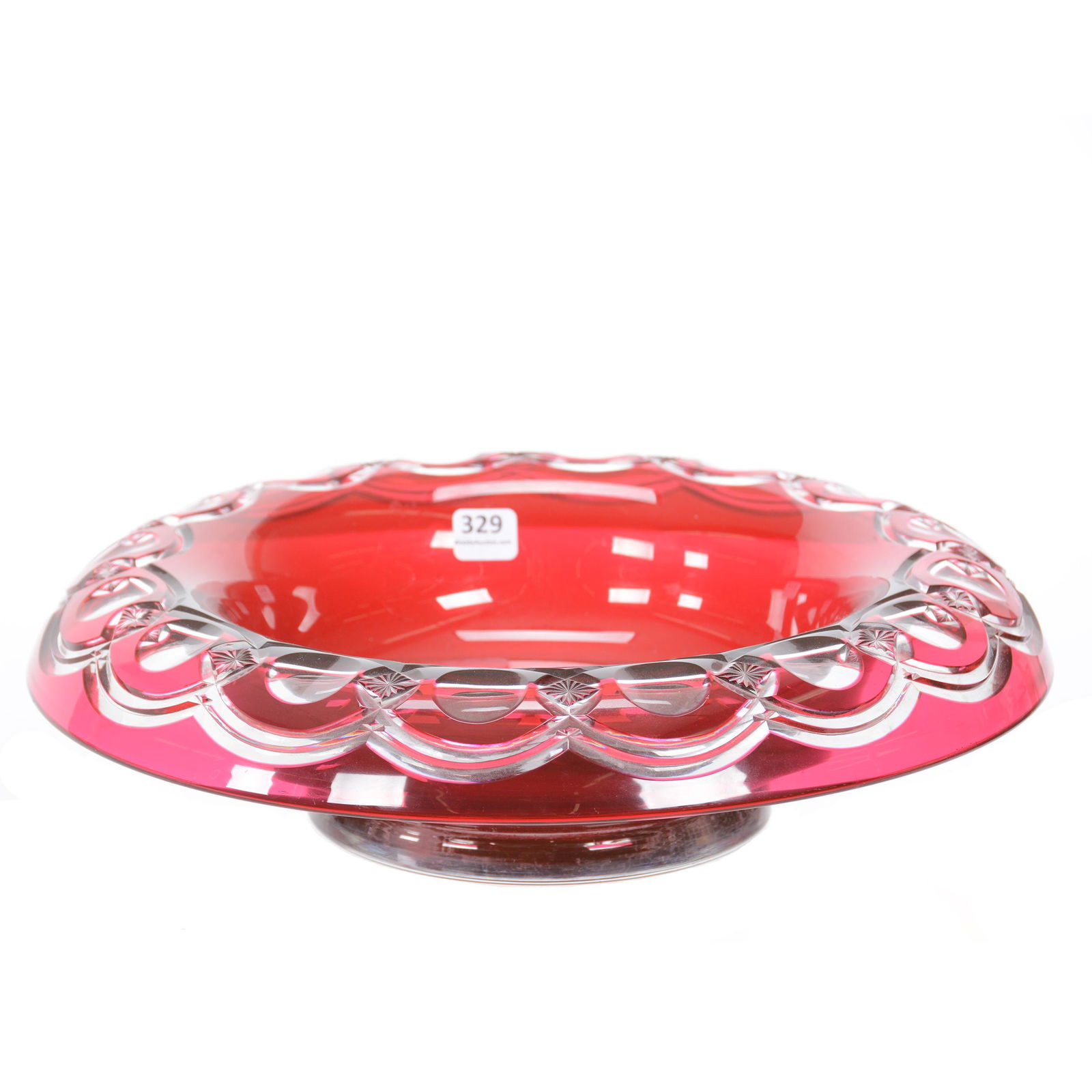 Bowl, Val St. Lambert, Cranberry Cut to Clear (1 of 3)