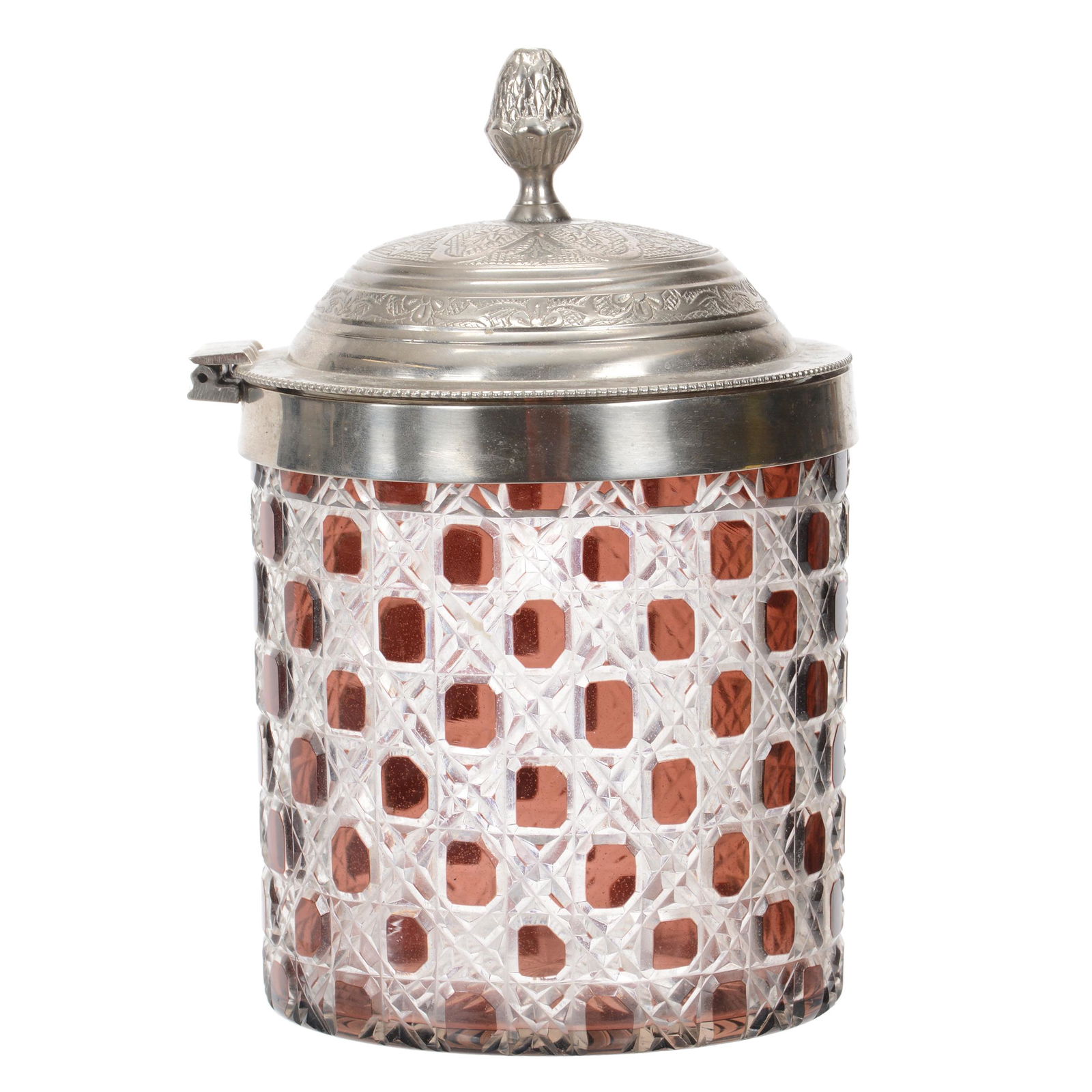 Biscuit Jar, Cane Pattern, Color Cut to Clear (1 of 3)