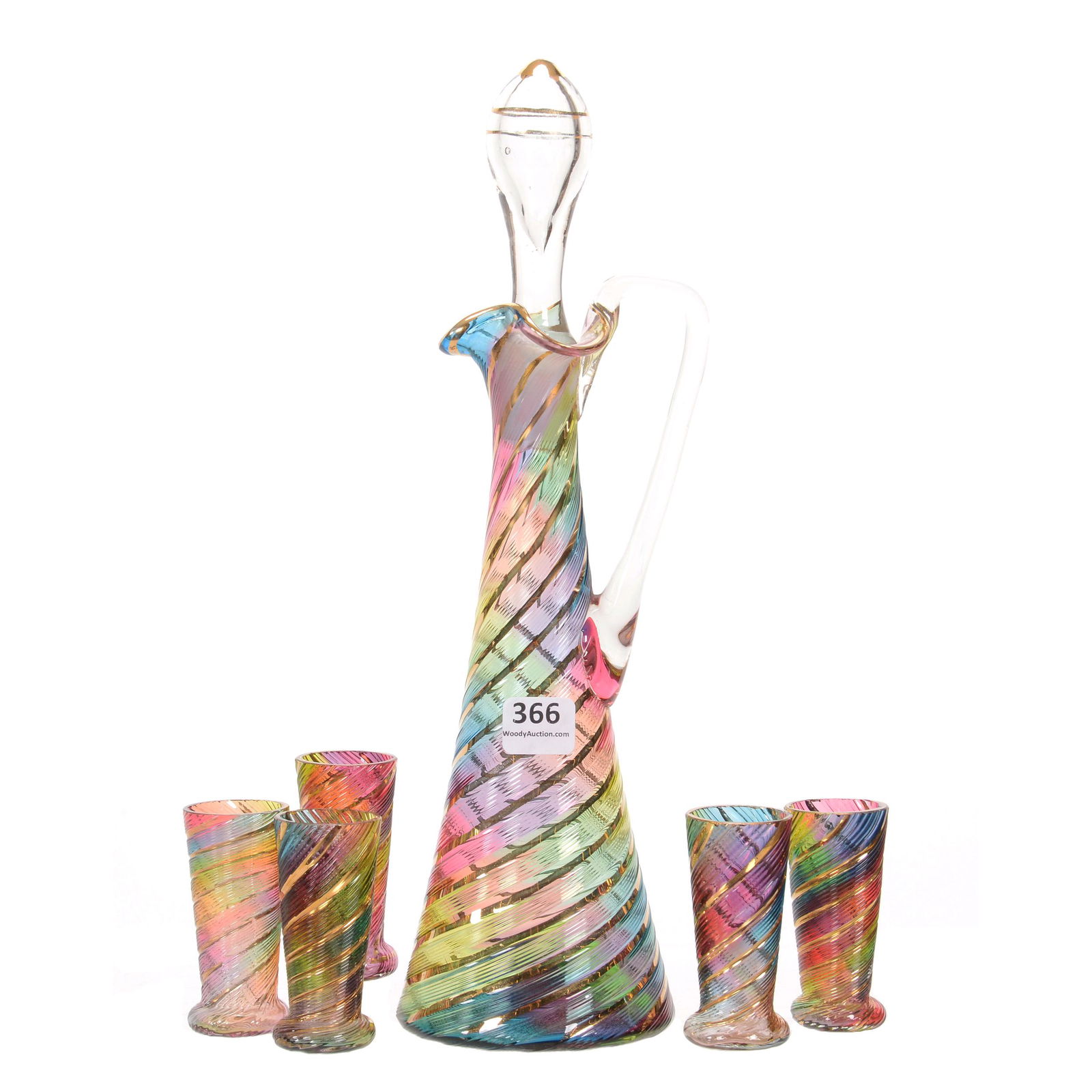 Decanter Set, Rainbow Art Glass Swirl (1 of 3)