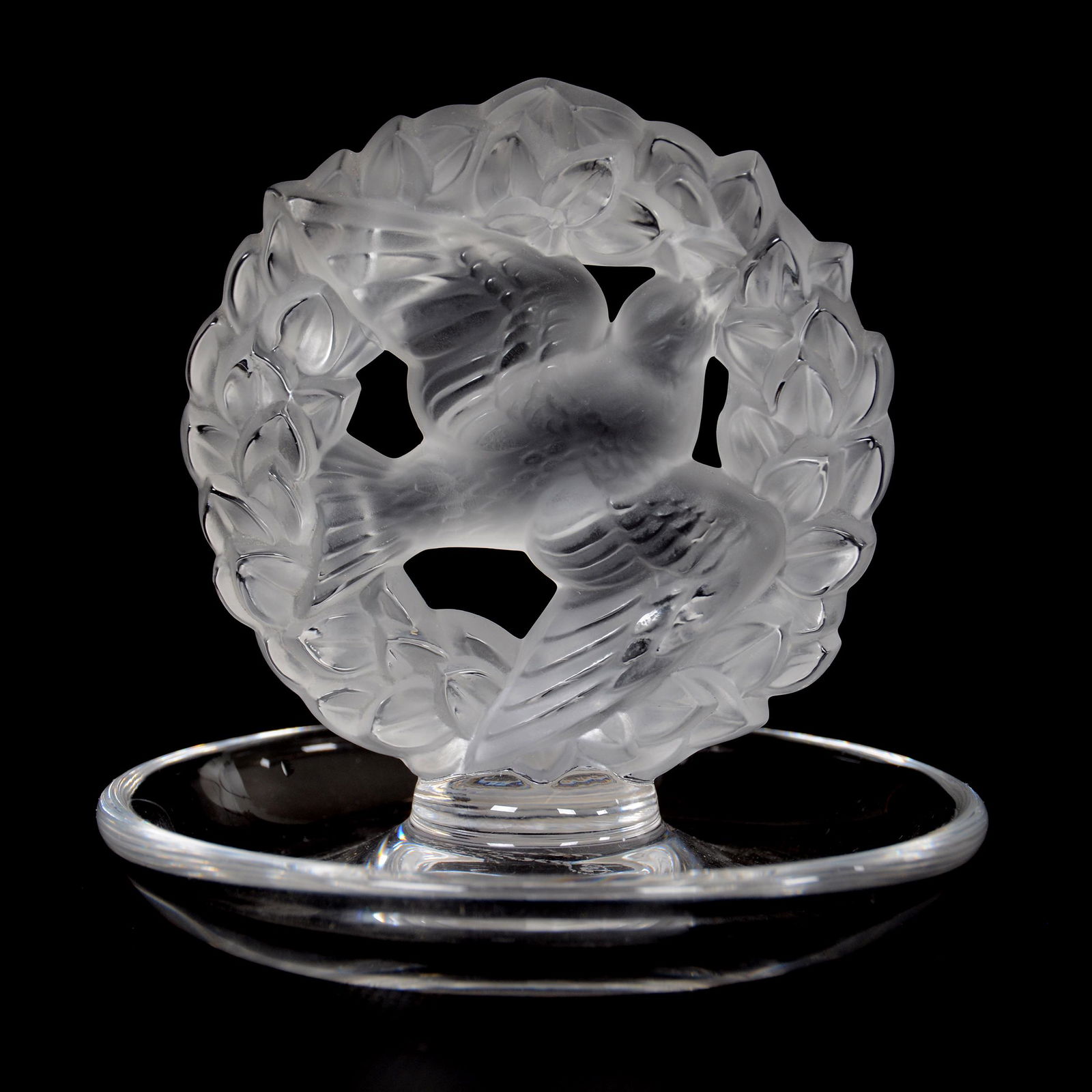Pin Tray Signed Lalique France, Pax, Bird in Wreath (1 of 3)