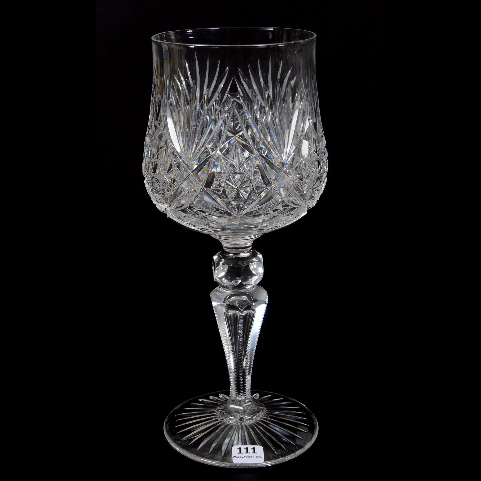 Chalice, BPCG, Pattern #3363/17 By Val St. Lambert: Chalice, Brilliant Period Cut Glass, Pattern #3363/17 By Val St. Lambert, 11.5" x 5", Clear With Hobstar, Strawberry Diamond, Star And Fan Motif, Circa 1908, Private Collection, KS.