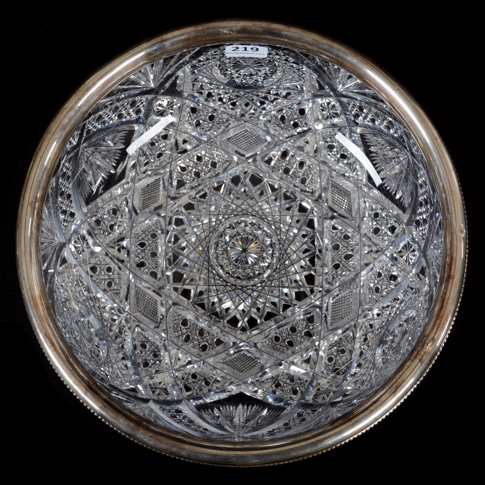 Bowl With Sterling Rim, American Brilliant Cut Glass: Bowl With Sterling Rim, American Brilliant Cut Glass, 2.5" x 9", Pattern #1760 By J. Hoare, Sterling Rim Marked Gorham #1366D, Private Collection, KS.