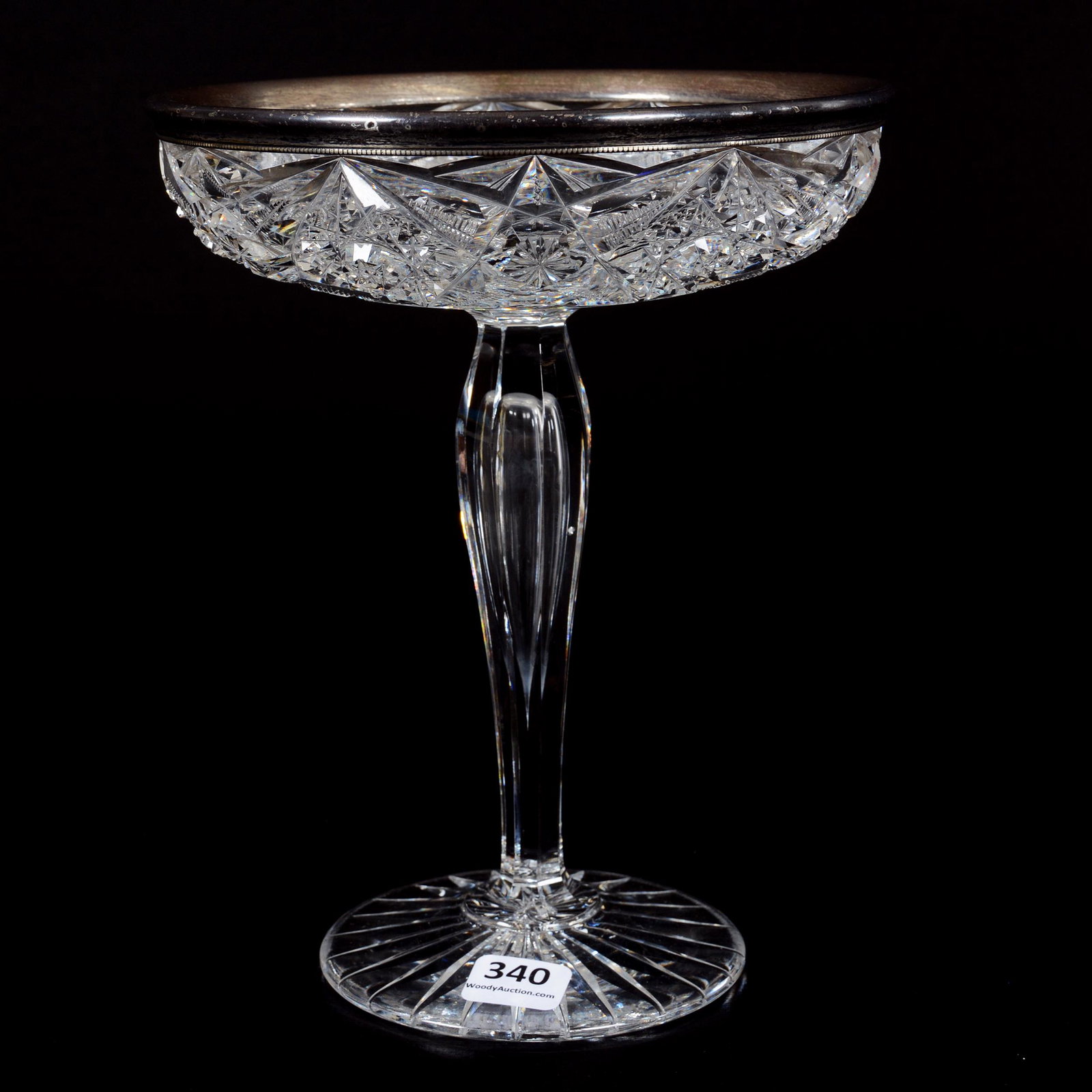 Compote, ABCG, Sterling Silver Rim: Compote, American Brilliant Cut Glass, Sterling Silver Rim, 8" x 6.25", Hobstar And Zipper Motif, Ray Cut Foot, Mike and Mary Ann Callahan Collection.