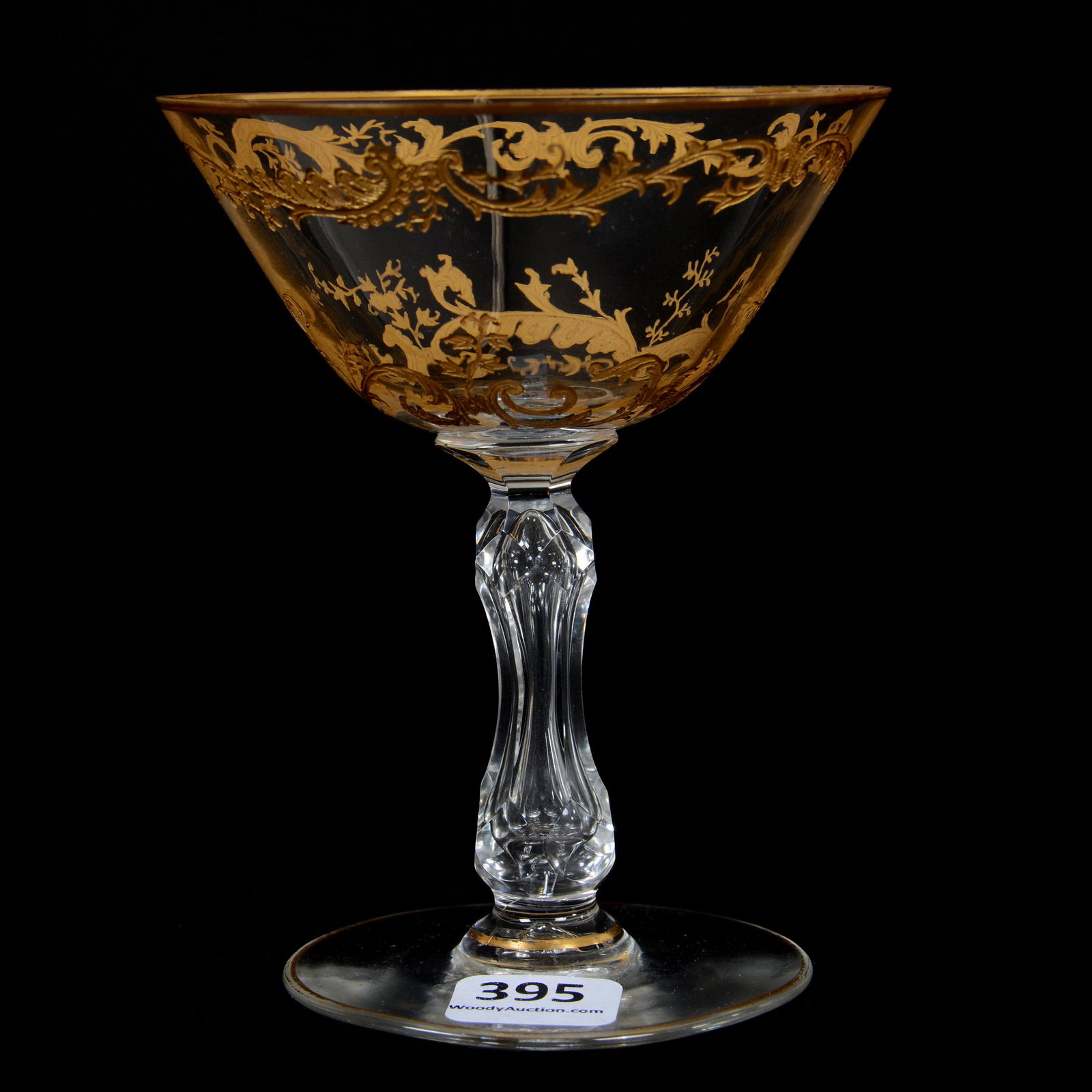 Wine Stem, ABCG, Gold Glass By Higgins & Seiter: Wine Stem, American Brilliant Cut Glass, Gold Glass By Higgins & Seiter, 4.75" x 3.75", Rich Etched Gold Rococo Design With Cut Stems And Gold Edge, Pattern Featured In LABAC #7, Page 58, Private Coll