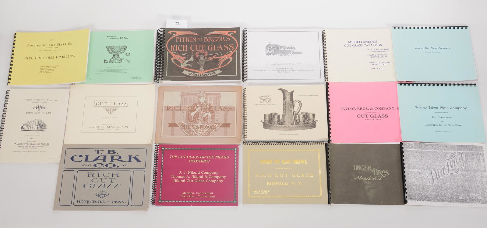 (14) ABCG Catalog Reprints & Copies: (14) American Brilliant Cut Glass Catalog Reprints & Copies, (1) Pitkin & Brooks Rich Cut Glass, ACGA 2005, (1) Pitkin & Brooks Rich Cut Glass, (1) Meriden Cut Glass, ACGA, (1) Niland Brothers, ACGA 2