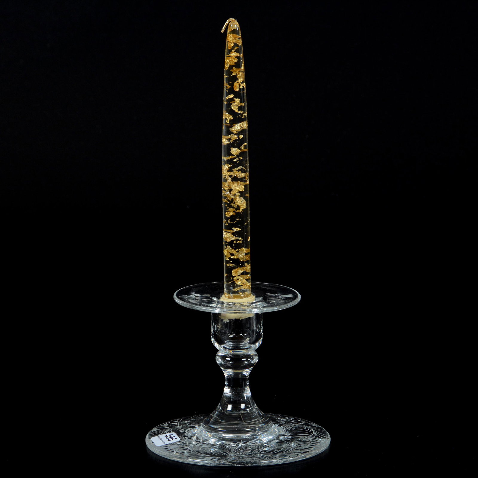 Candlestick, American Brilliant Cut Glass, Signed: Candlestick, American Brilliant Cut Glass, Signed Hawkes, 4.25" x 5", Engraved Floral Garland Motif, Mike and Mary Ann Callahan Collection.