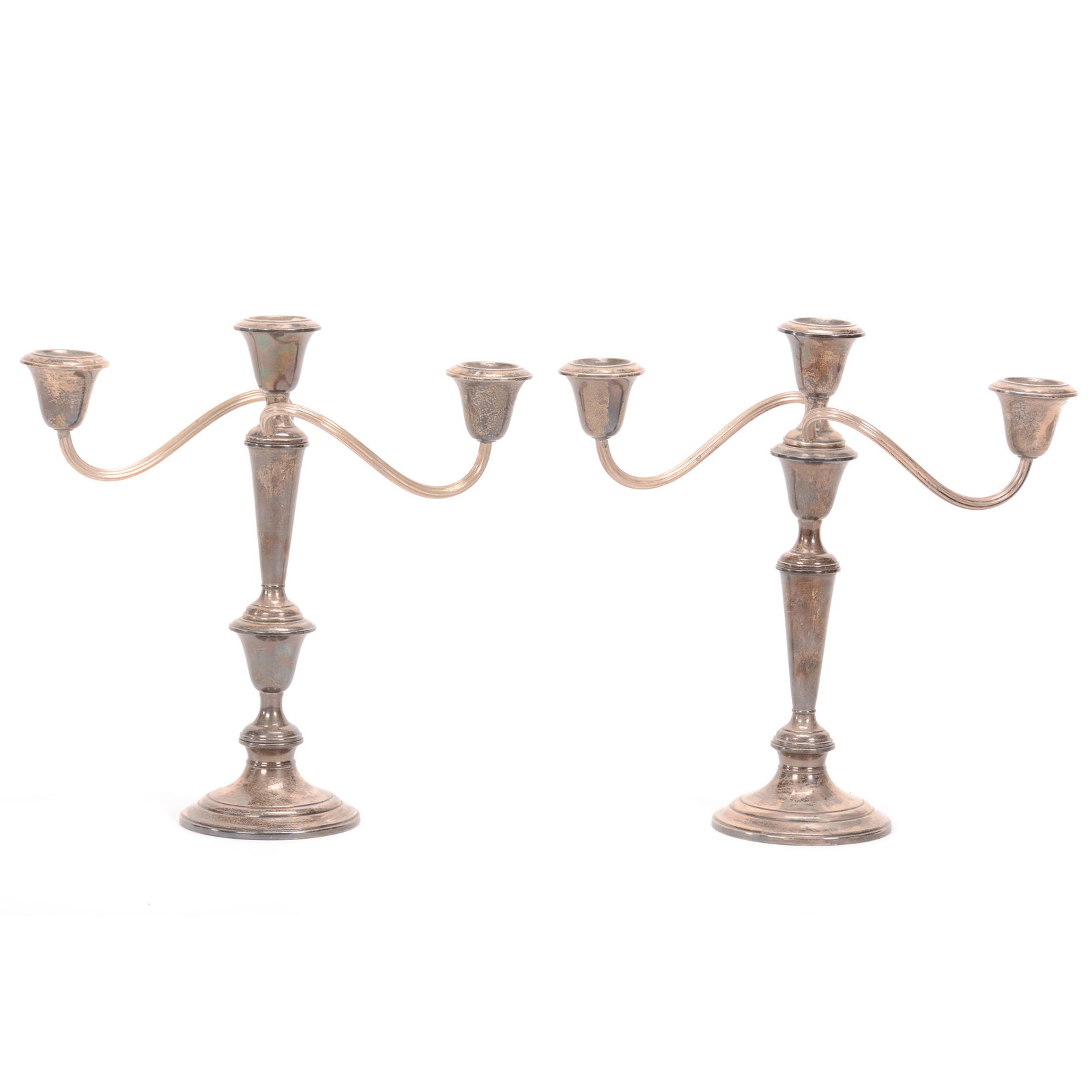 Pair Sterling Candelabra, Weighted, Two Arm: Pair Sterling Candelabra, Weighted, Two Arm, 11.5" x 11.5", Marked Gorham #808/1 Sterling, Private Collection, WA.