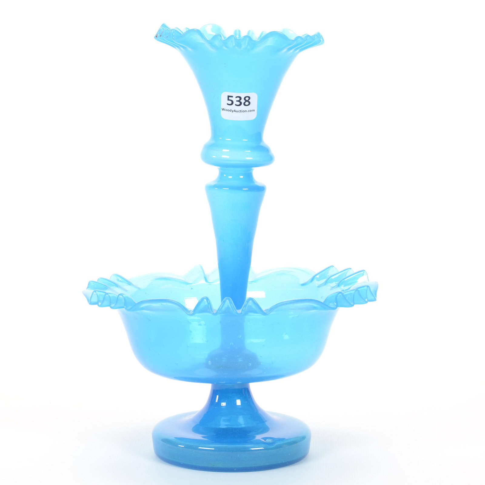 Pedestal Epergne, Blue Opaline Art Glass: Pedestal Epergne, Blue Opaline Art Glass, 10.5" x 7", Base May Have Been Removeable At One Point, But Has Been Sealed With Lily, Private Collection, NY.