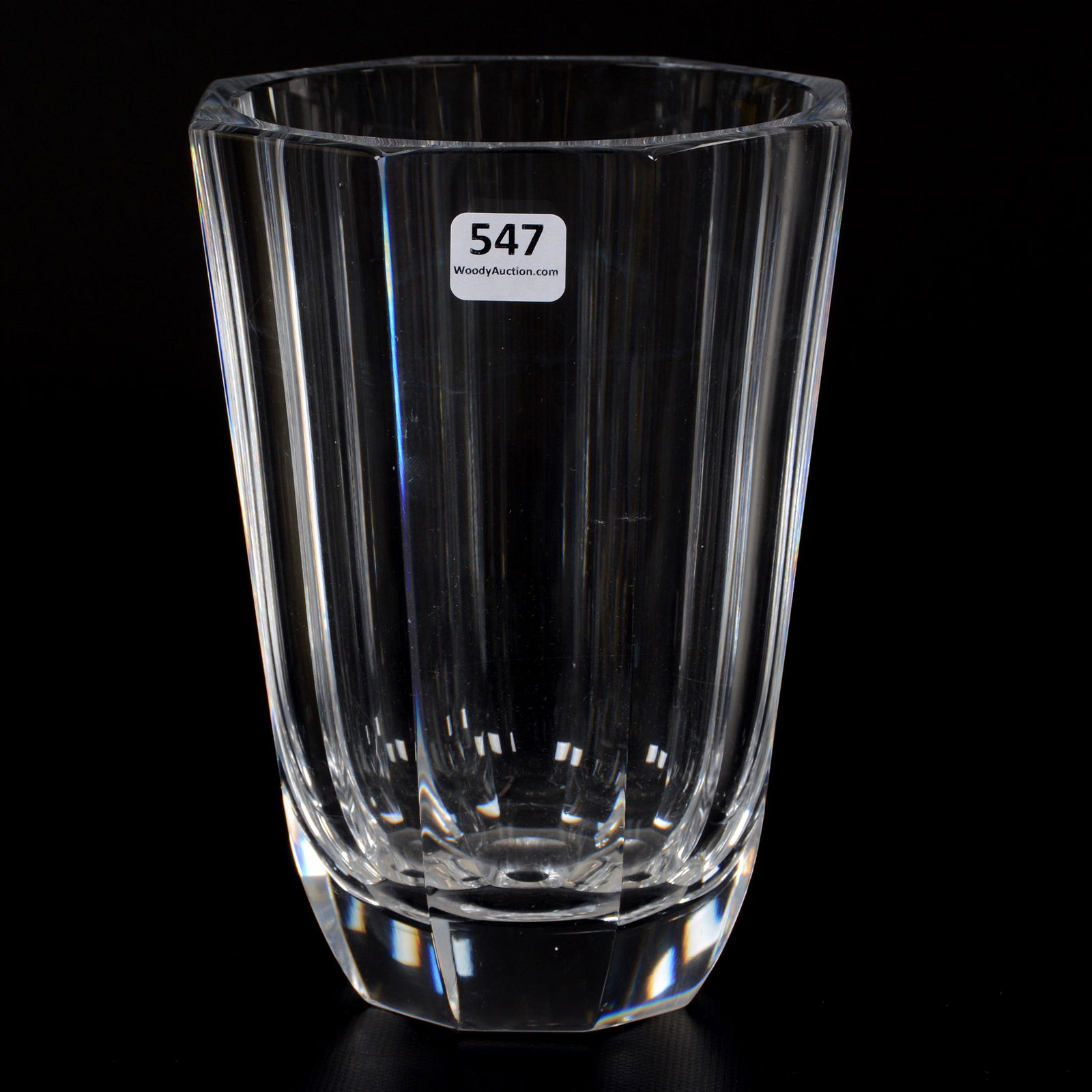 Vase Signed Orrefors, Eight-Sided: Vase Signed Orrefors, Eight-Sided, 7.25" x 5.5", Clear Blank, Private Collection, NY.