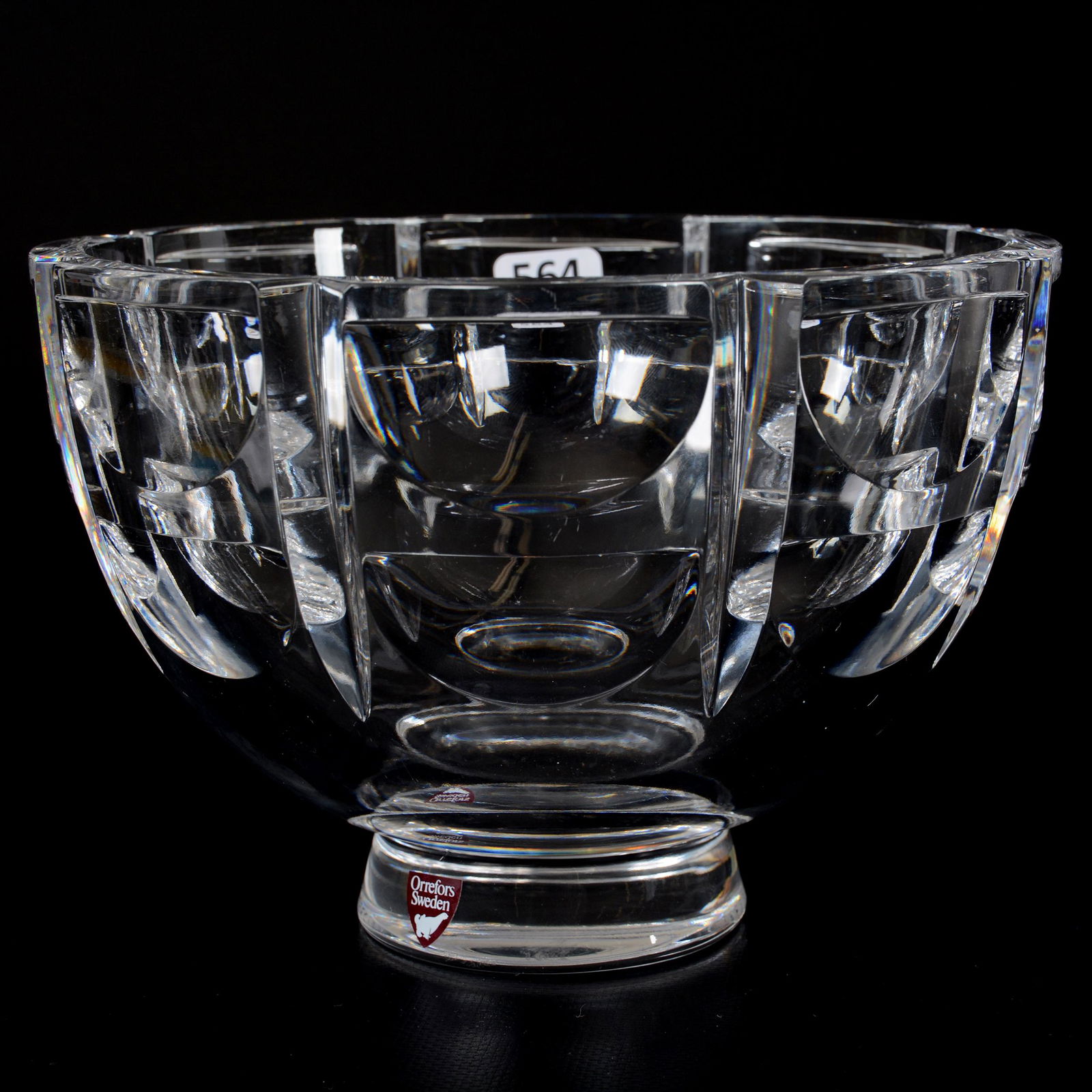 Bowl Signed Orrefors, Eight-Sided: Bowl Signed Orrefors, Eight-Sided, 5" x 7.25", Miter And Crescent Design, Wafer Foot, Private Collection, NY.