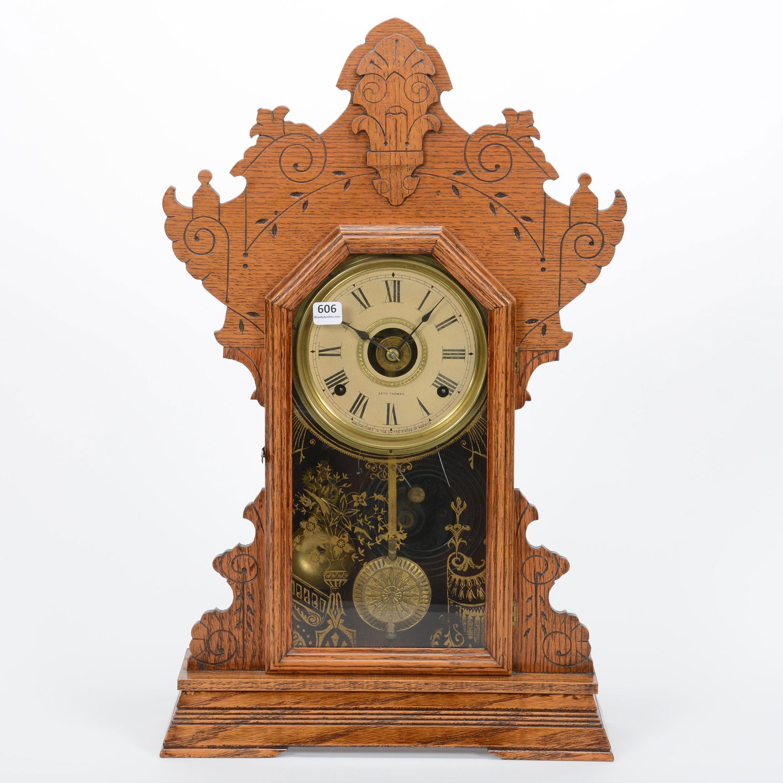Kitchen Clock, Seth Thomas Oak Case: Kitchen Clock, Seth Thomas Oak Case, 22.5" x 14", Sells With Key And Pendulum, Private Collection, KS.
