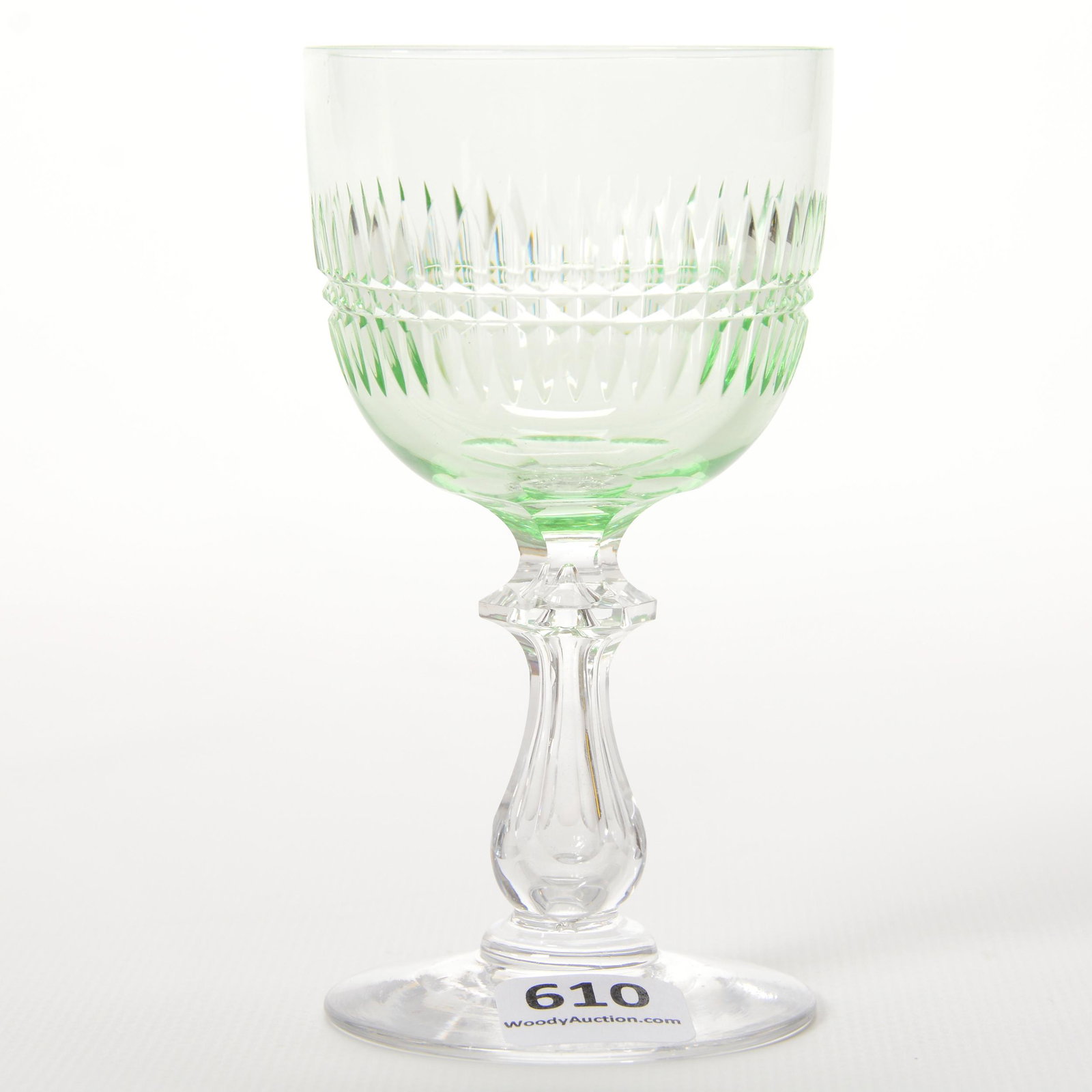 Wine Stem, ABCG, Apple Green Bowl, Clear Stem & Foot: Wine Stem, American Brilliant Cut Glass, Apple Green Bowl, Clear Stem & Foot, 4.5" x 2.375", Renaissance Pattern By Dorflinger, Private Collection, KS.