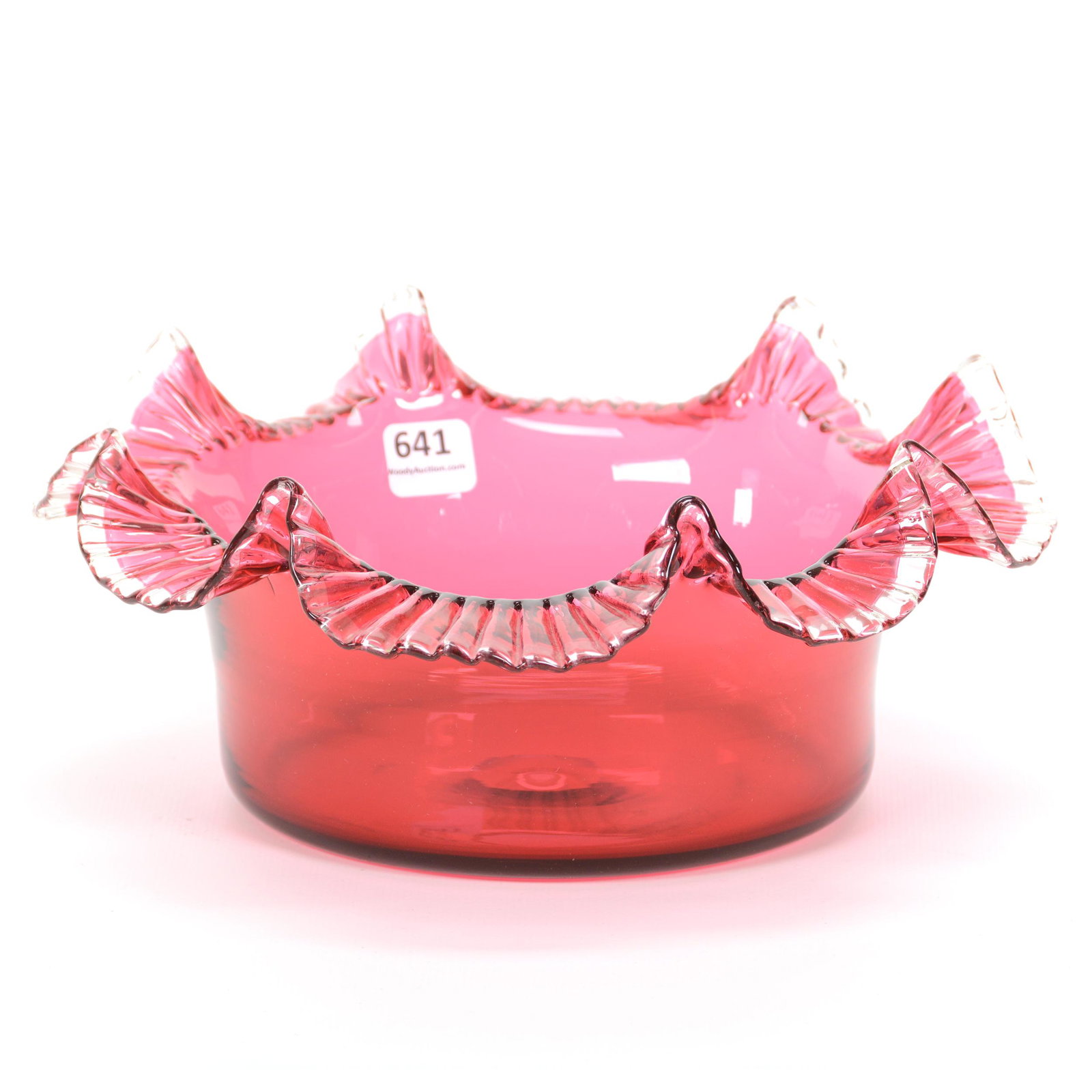 Brides Bowl, Cranberry Art Glass: Brides Bowl, Cranberry Art Glass, 4" x 9.25", Ruffled Rim, Base Diameter Of 6", Private Collection, NY.