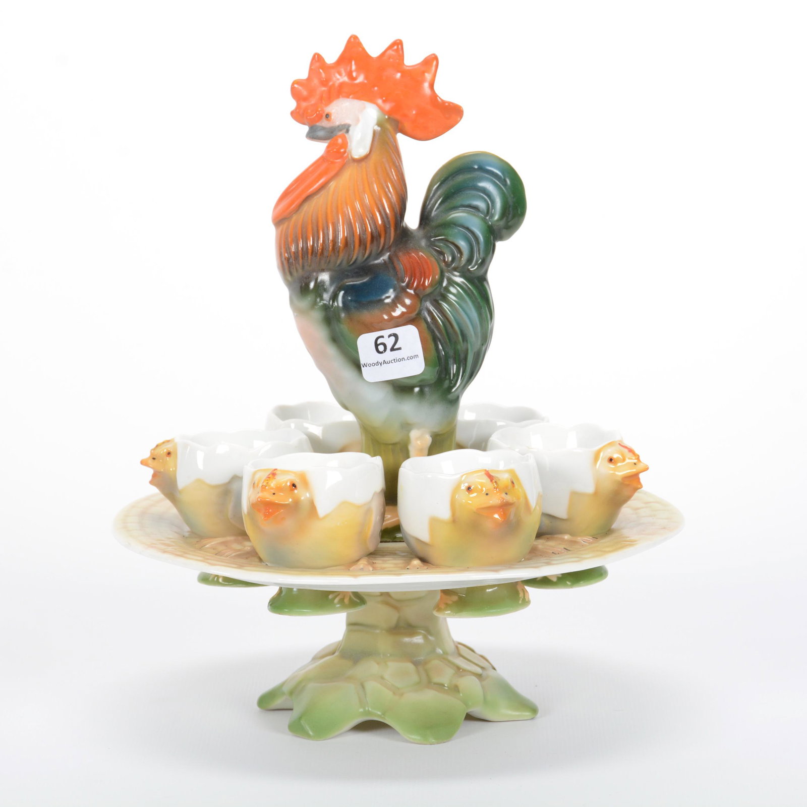 Figural Egg Server Marked Germany: Figural Egg Server Marked Germany, 9.5" x 8", Rooster With Six Removeable Egg Cups, Very Unique Design, Nice Quality, See Photos, Private Estate Collection, TX