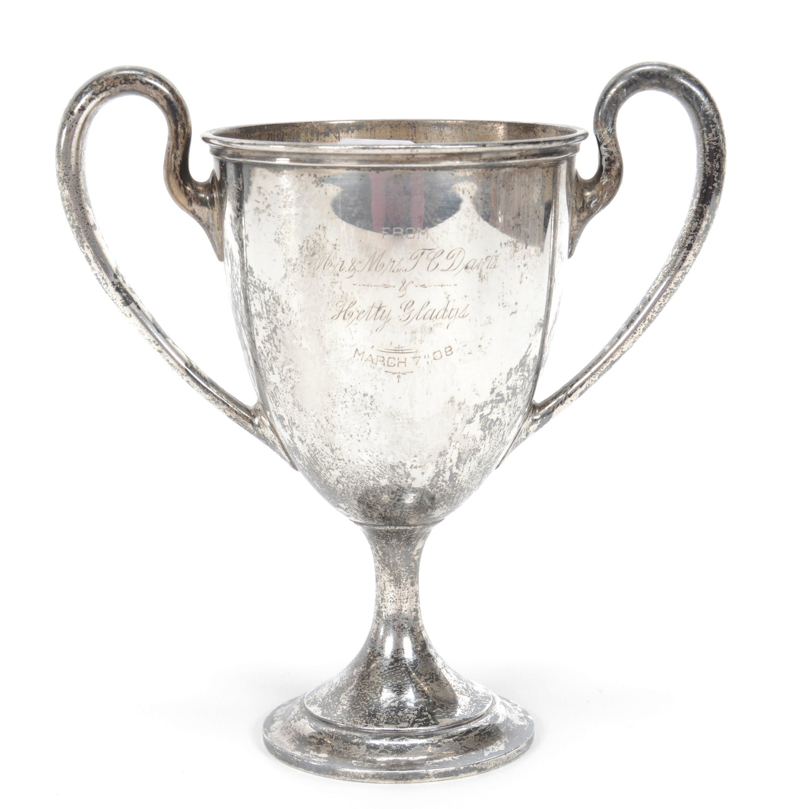 Gorham #A4917 Sterling Loving Cup, Two Handled: Gorham #A4917 Sterling Loving Cup, Two Handled, 6.75" x 6.25", Dated March 7, 1908, Total Weight Of 188 Grams - This Cup Will Need Additional Polishing (My Arms Got Tired), Private Estate Collection, 