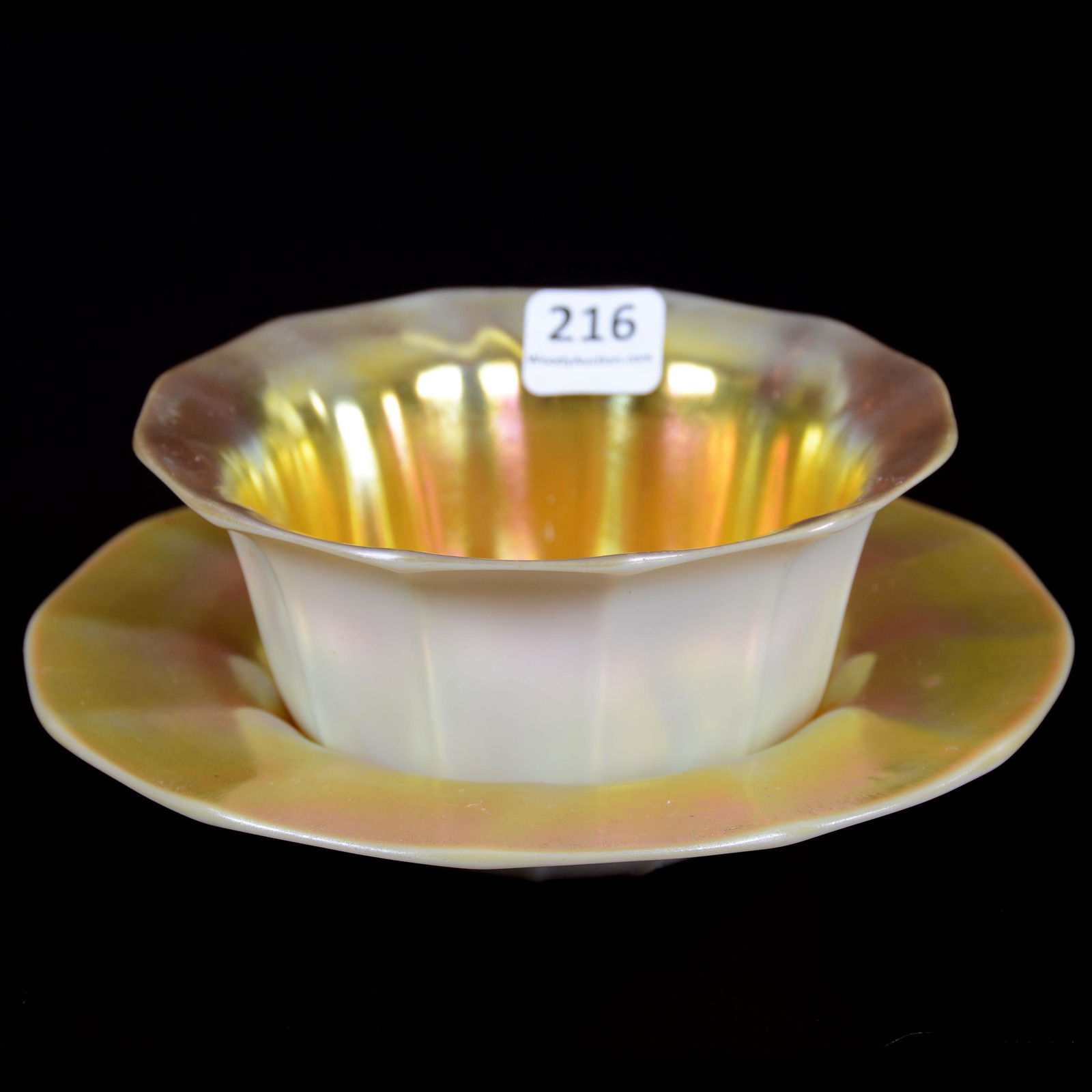 Finger Bowl & Underplate, Steuben Gold Calcite: Finger Bowl & Underplate, Steuben Gold Calcite, 2.5" x 6.25", Unmarked Art Glass, Private Estate Collection, TX