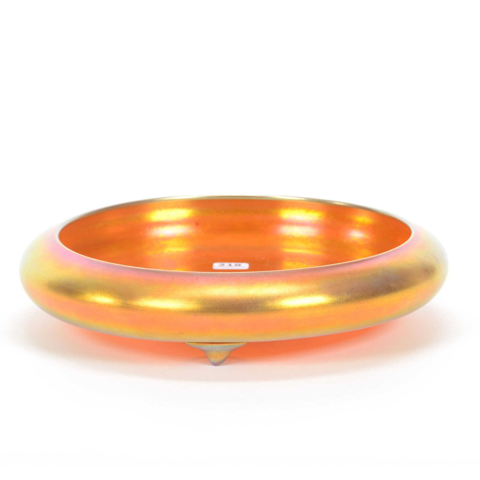 Bowl, Steuben Aurene #2586 Art Glass, Footed: Bowl, Steuben Aurene #2586 Art Glass, Footed, 2.25" x 10.25", Beautiful Gold Iridescence, Original Paper Label, Private Estate Collection, TX