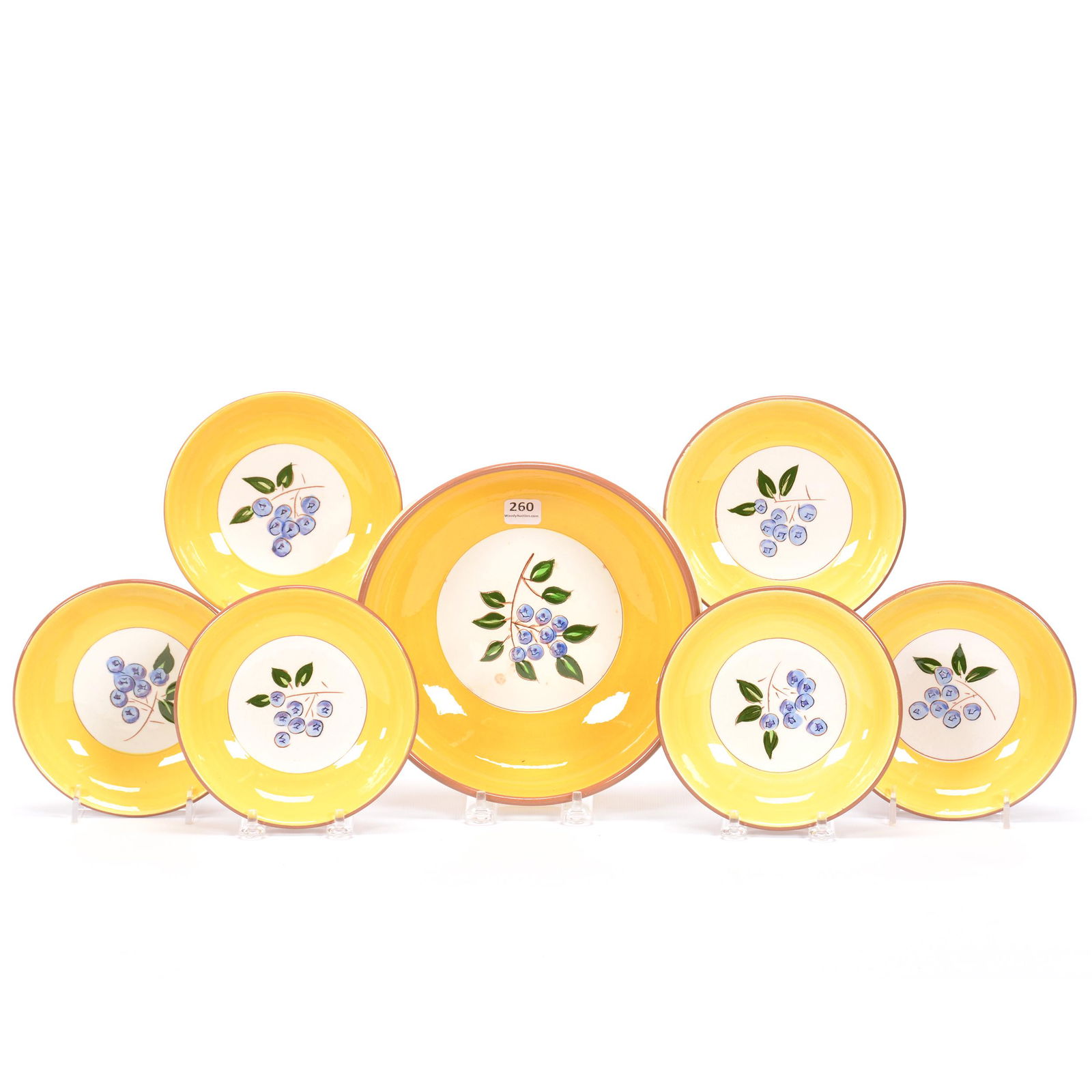 Berry Set, Stangl Pottery Blueberry Pattern: Berry Set, Stangl Pottery Blueberry Pattern, (1) 2.5" x 8", Master Bowl, (6) 5.5" Berry Dishes, Private Estate Collection, TX