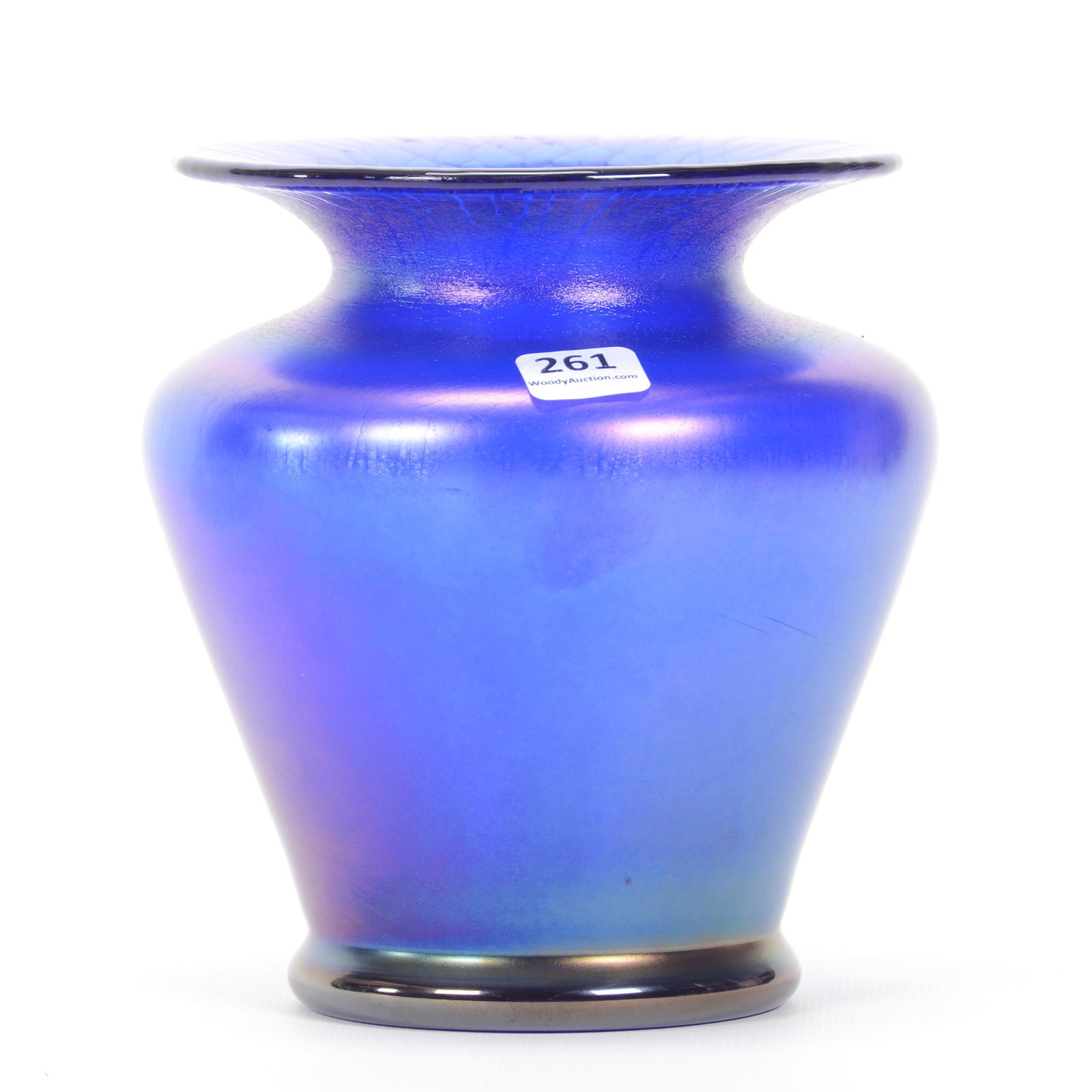 Vase, Blue Iridescent Stretch Art Glass: Vase, Blue Iridescent West German Stretch Art Glass, 6.25" x 5.75", Polished Pontil Base, Circa 1960's-1970's, Private Estate Collection, TX. UPDATED 1-20-21: Added "West German" and Circa Information