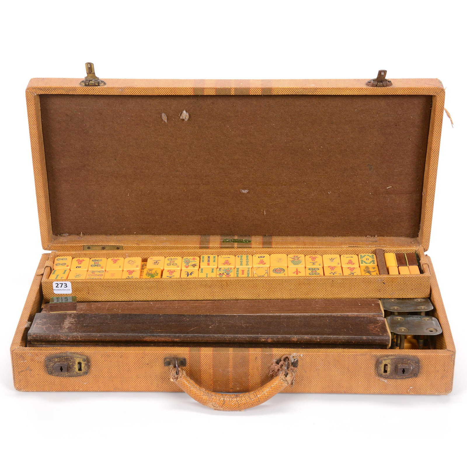 Mahjong Game In Hinged Case: Mahjong Game In Hinged Case, 19.75" case, Approximately 162 Tiles, Eight Of Which Have Wood Backing, Private Estate Collection, TX