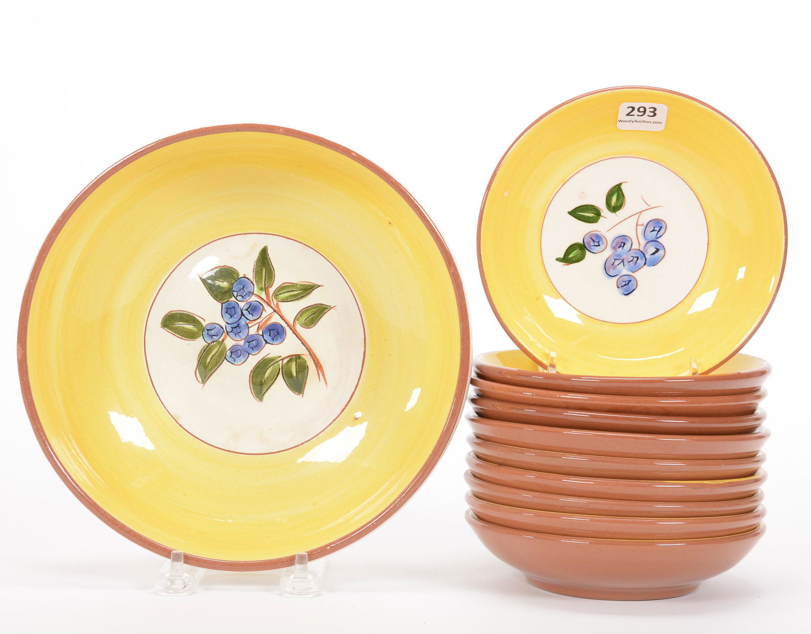 (11) Stangl Pottery Items, Berry Set, Blueberry: (11) Stangl Pottery Items, Berry Set, Blueberry, (1) 2.5" x 8", Master Bowl, Small Glaze Loss On Rim (10) 1.25" x 5.5" Berry Dishes, Private Estate Collection, TX