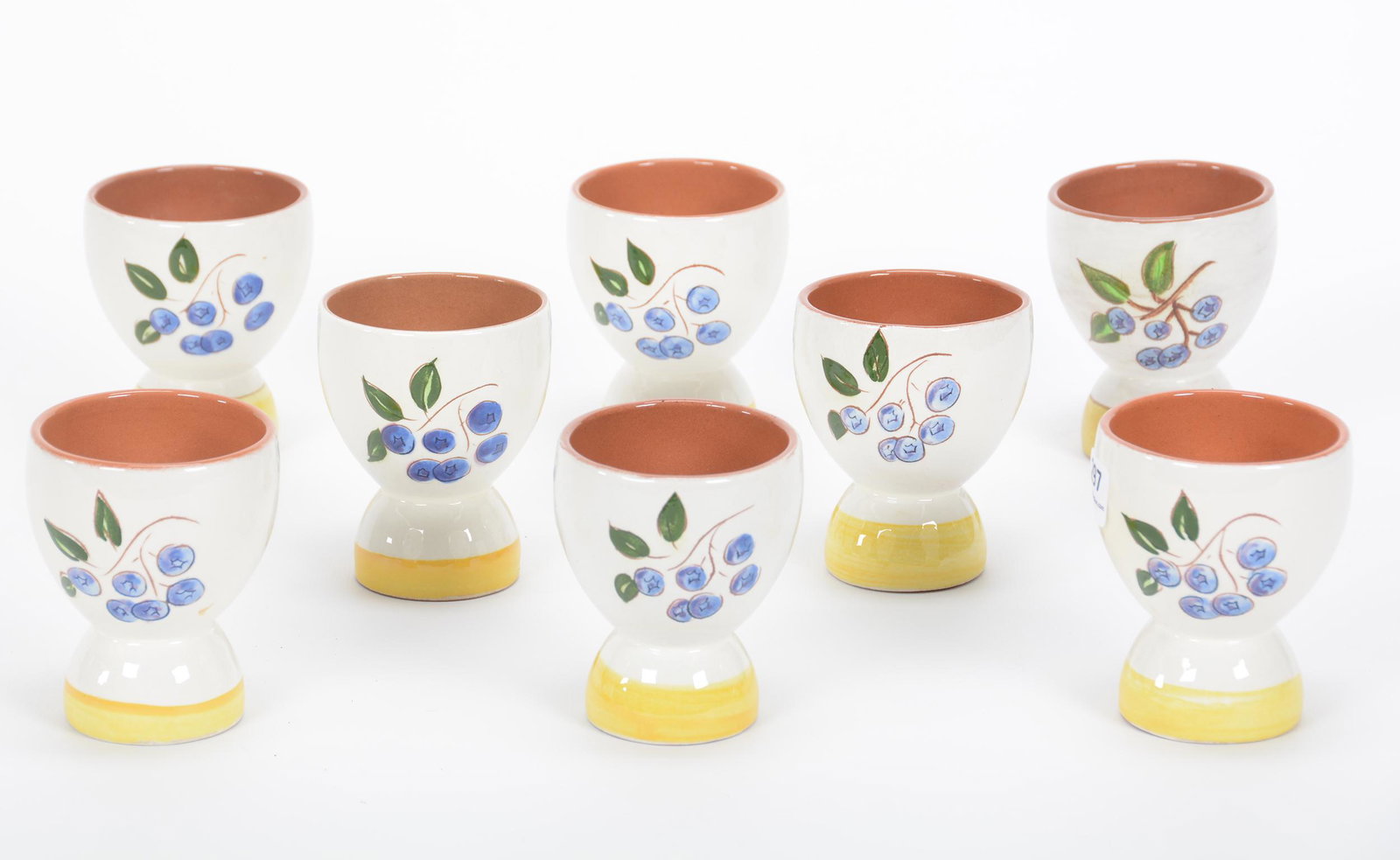 (8) Stangl Pottery Egg Cups, Blueberry Pattern: (8) Stangl Pottery Egg Cups, Blueberry Pattern, 3.5" x 2.75", Private Estate Collection, TX