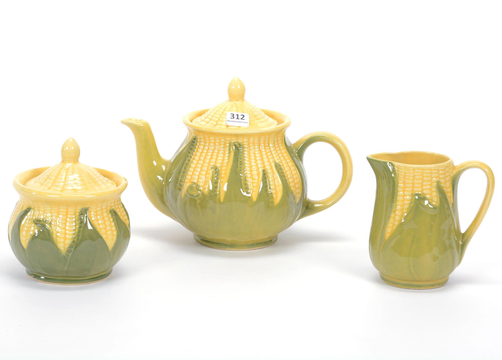 (3) Pc. Tea Set, Shawnee Pottery Corn King: (3) Pc. Tea Set, Shawnee Pottery Corn King, (1) 6.5" x 9" Teapot, 30 Oz, #75(1) Creamer #70 & Covered Sugar #78 Set, Private Estate Collection, TX