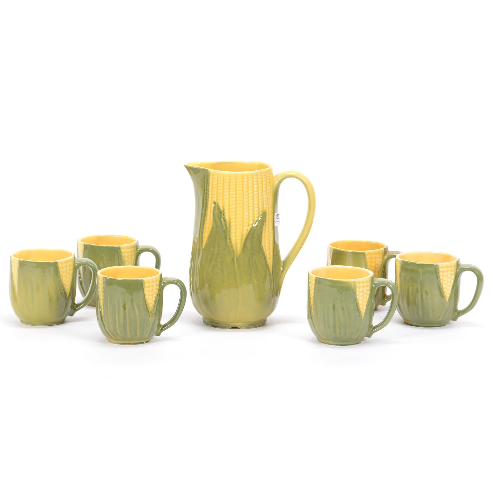 Pitcher & (6) Mugs, Shawnee Pottery Corn King: Pitcher & (6) Mugs, Shawnee Pottery Corn King, (1) 8.25", One Quart, #71, (6) Mugs, #69, Private Estate Collection, TX