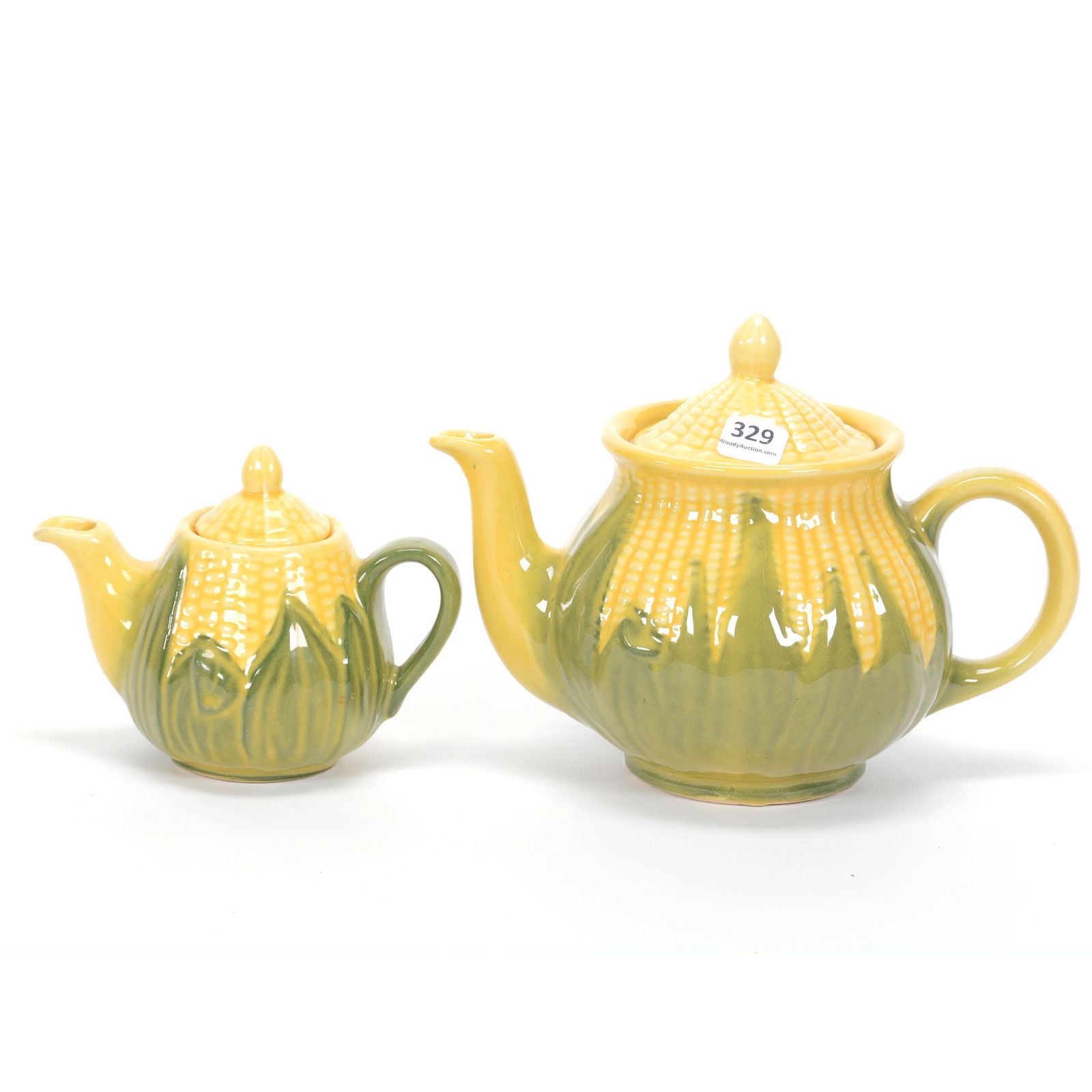 (2) Teapots, Shawnee Pottery Corn King: (2) Teapots, Shawnee Pottery Corn King, (1) 6.5" x 9", #75, (1) 4.5" x 6", #65, Private Estate Collection, TX