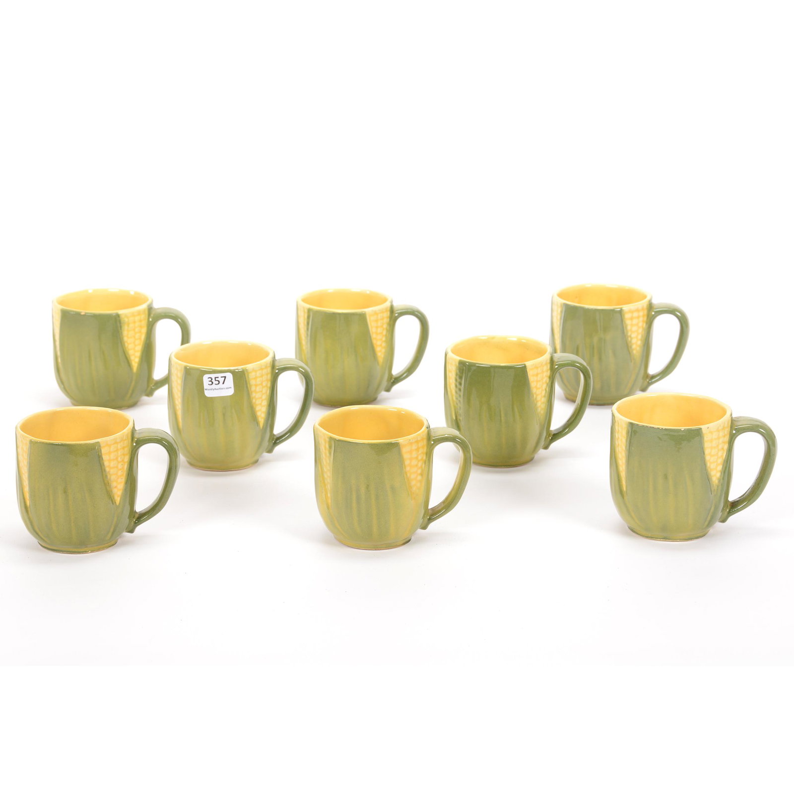 (8) Mugs, Shawnee Pottery Corn King: (8) Mugs, Shawnee Pottery Corn King, 3.5", #69, One Mug Has Small Glaze Rim Nick, Private Estate Collection, TX