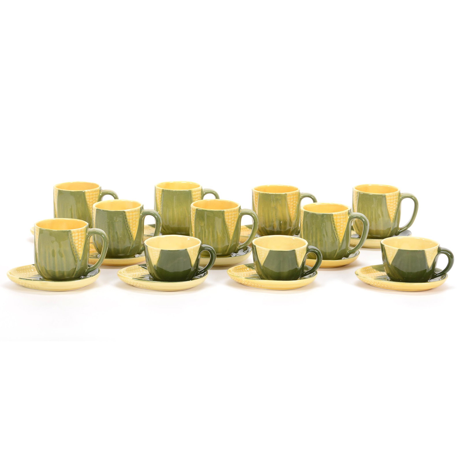 (22) Assorted Items, Shawnee Pottery Corn King: (22) Assorted Items, Shawnee Pottery Corn King, (11) 5.5" Saucers, #91, (3) Coffee Cups, #90, (8) Mugs, #69, Private Estate Collection, TX